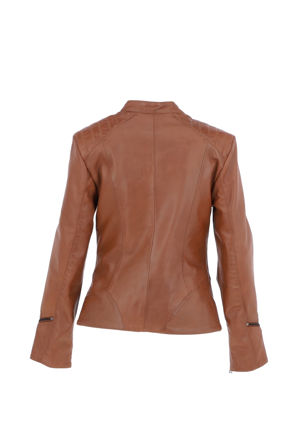 Tan Veg Tanned Biker Jacket With Double Button Mandarin Collar, Image 4 of 4