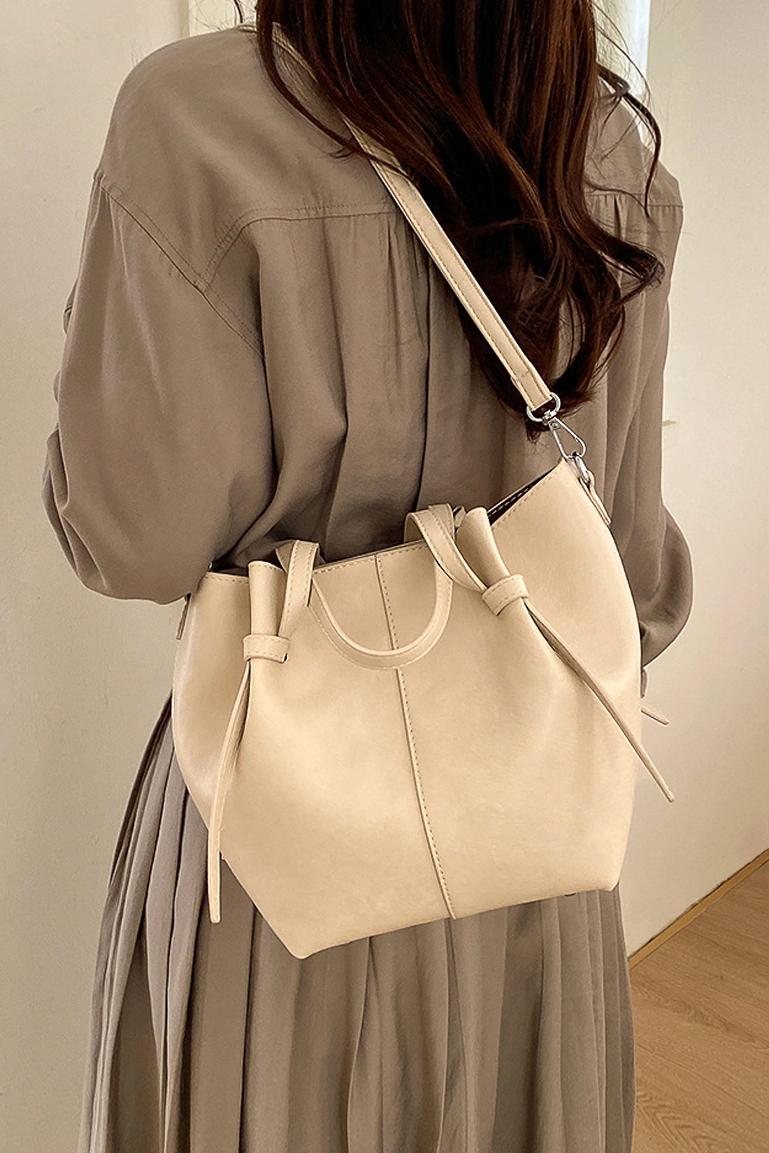 Beige Structured Handbag With Shoulder Strap, Image 2 of 5