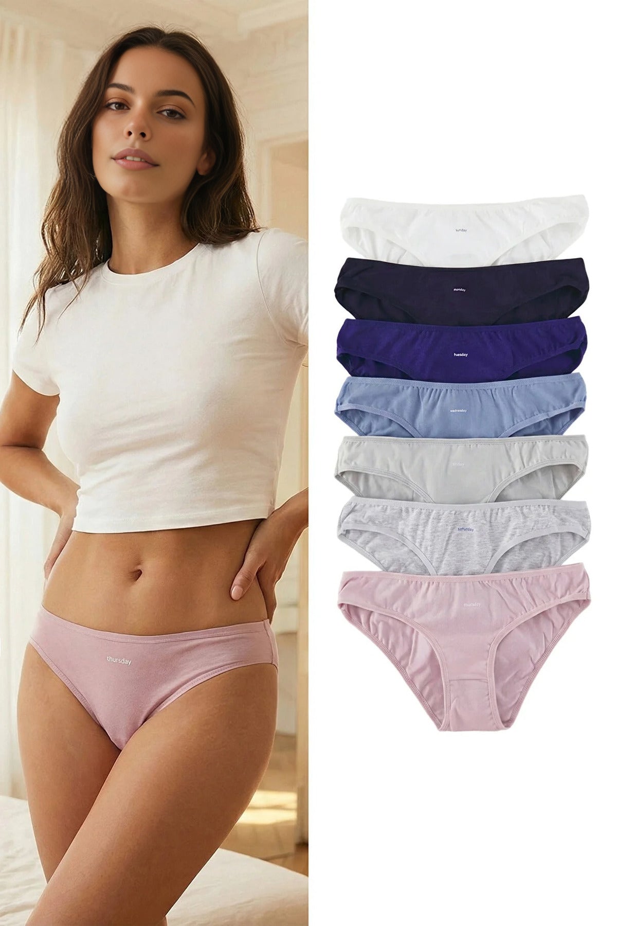Multi 7 Pack Cotton Rich Logo Print Bikini Briefs Set, Image 1 of 3