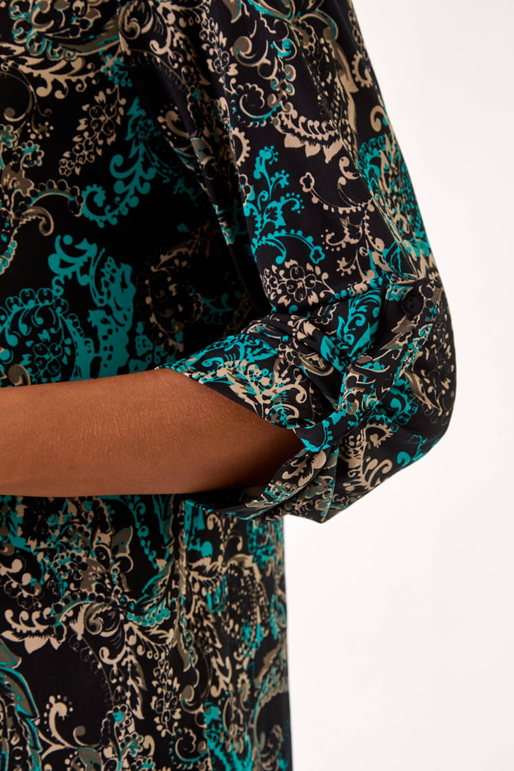 Teal Stretch Paisley Print Shirt, Image 6 of 5