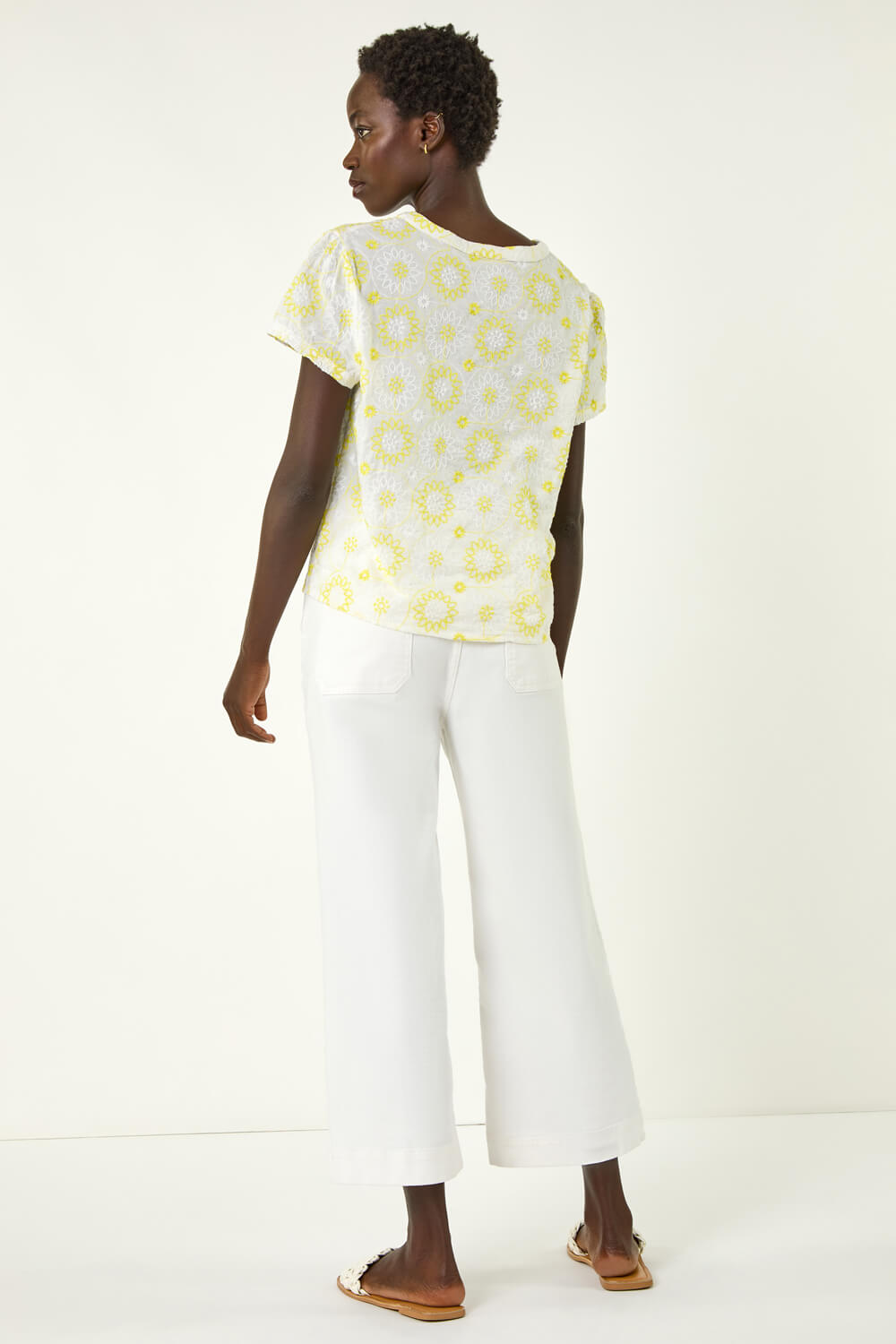Yellow Cotton Broidery Tie Front Blouse, Image 5 of 5