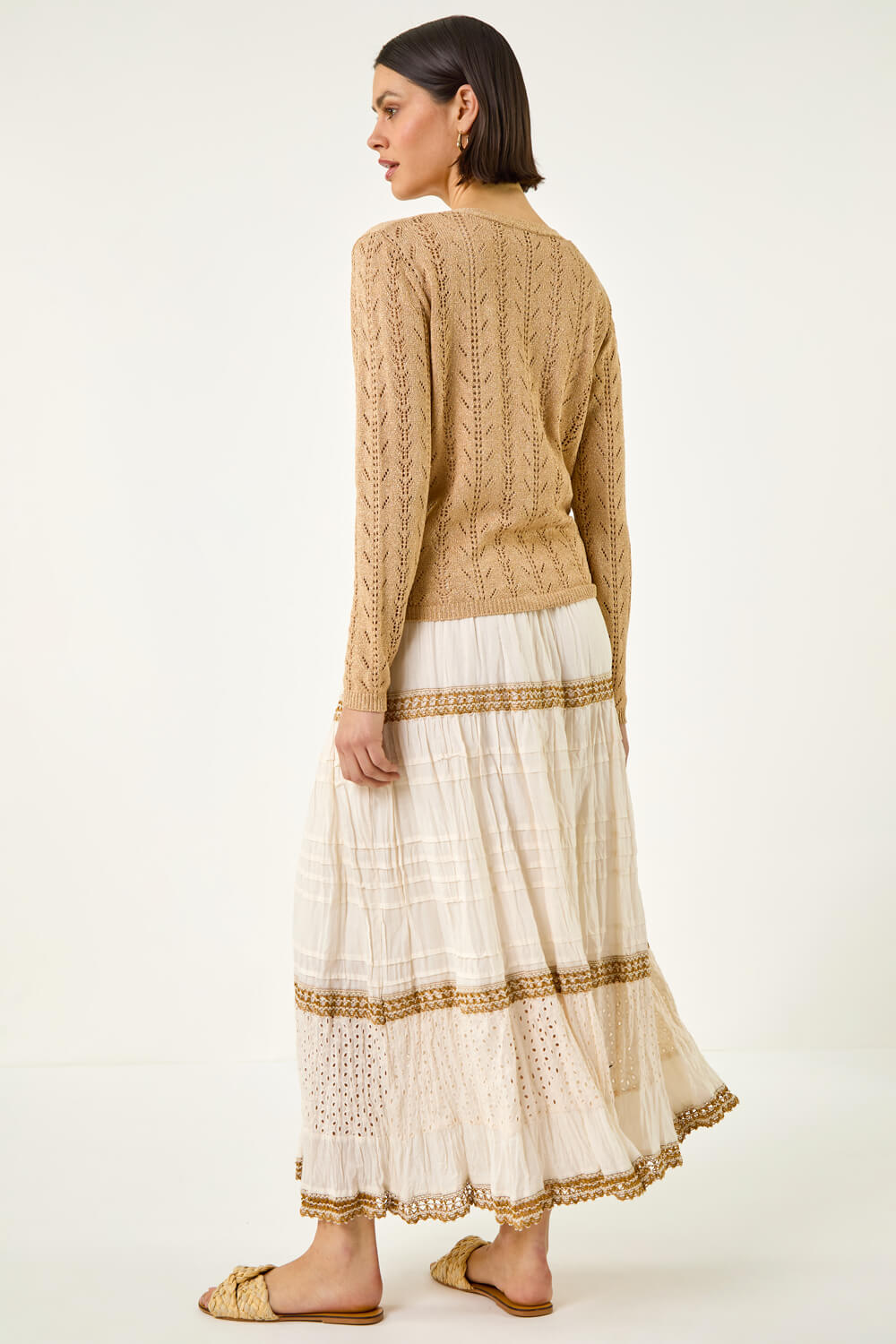 Beige Shimmer Button Knit Cardigan, Image 5 of 6