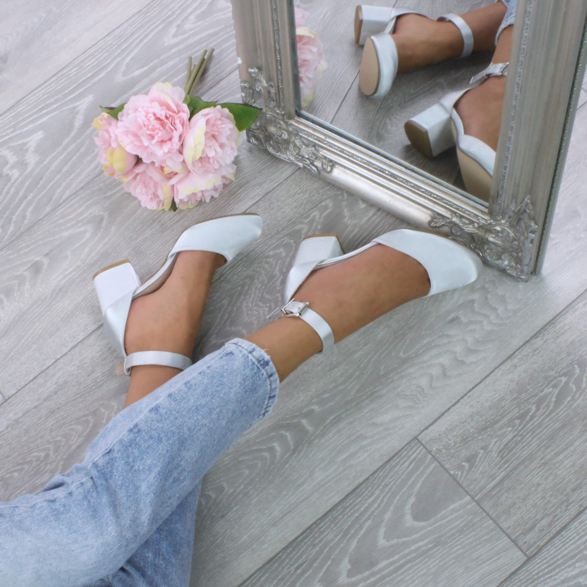 Silver AJVANI Silver Mid Block Heel Ankle Strap 2 Part Heels, Image 5 of 6