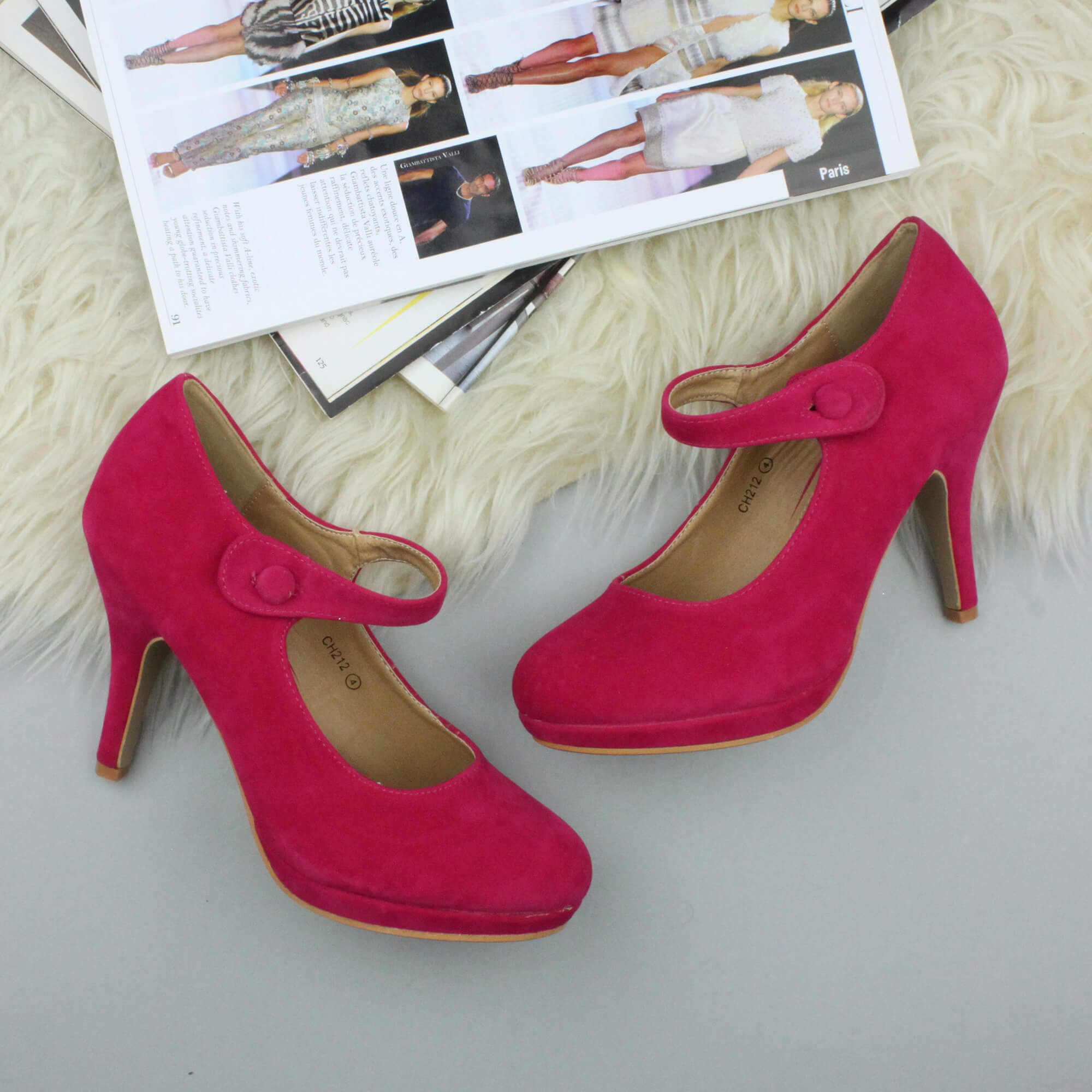 Fuchsia AJVANI Fuchsia High Heel Mary Jane Court Shoes, Image 4 of 6