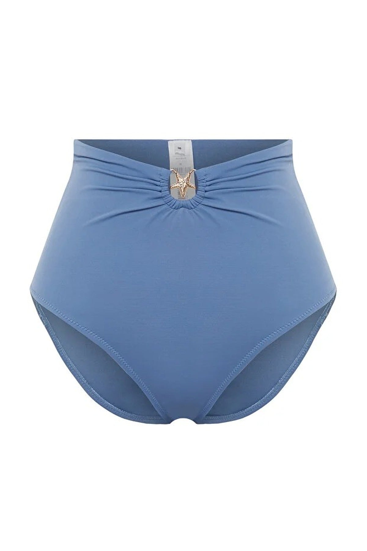 Blue High Waist Hardware Detail Shaping Bikini Bottom with Front Accent, Image 2 of 5