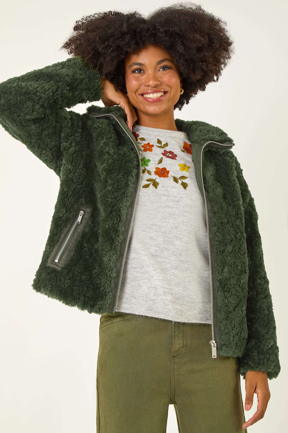 Green Teddy Borg Jacket, Image 6 of 7