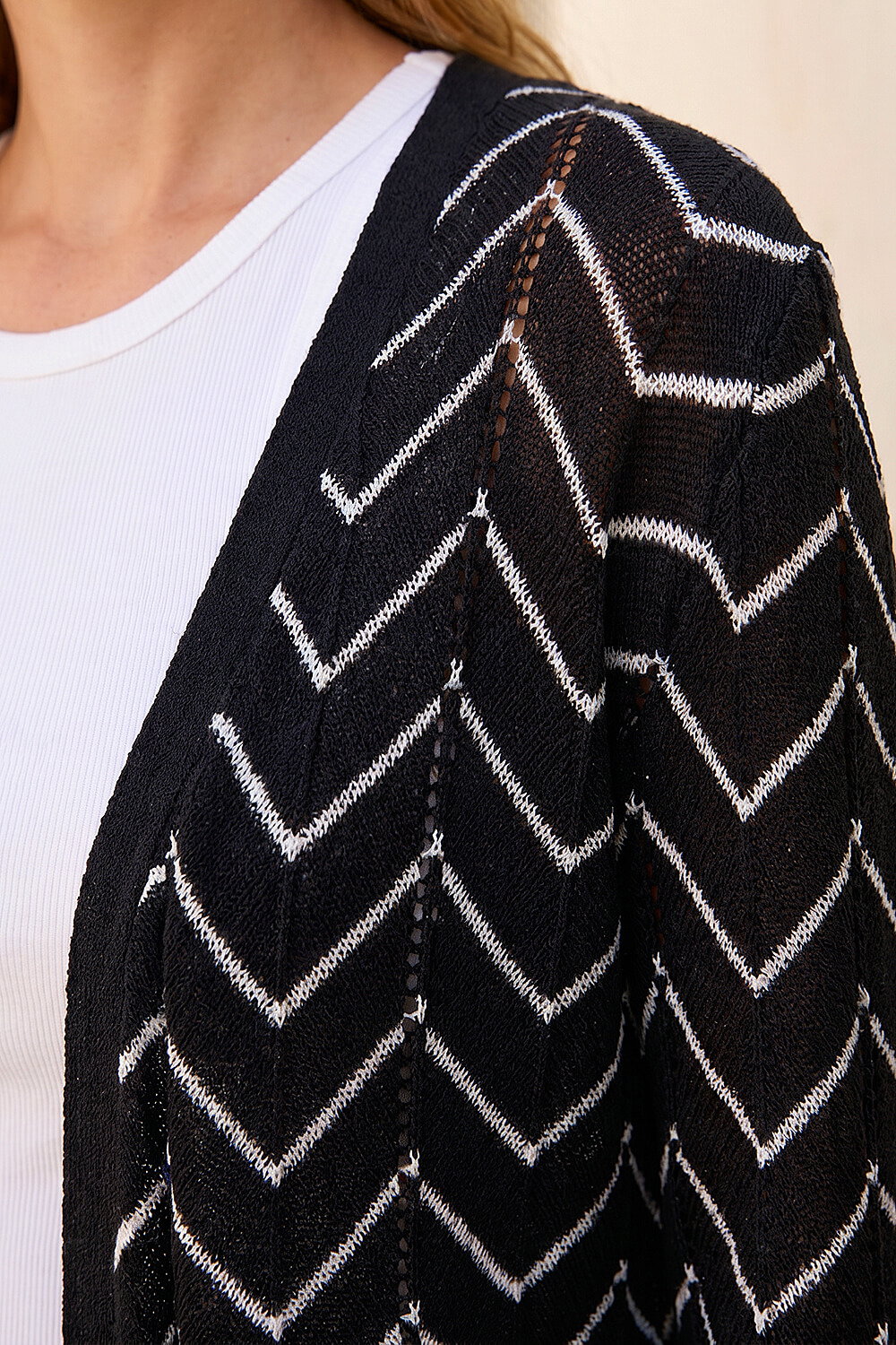 Black Zig Zag Longline Cardigan, Image 5 of 4