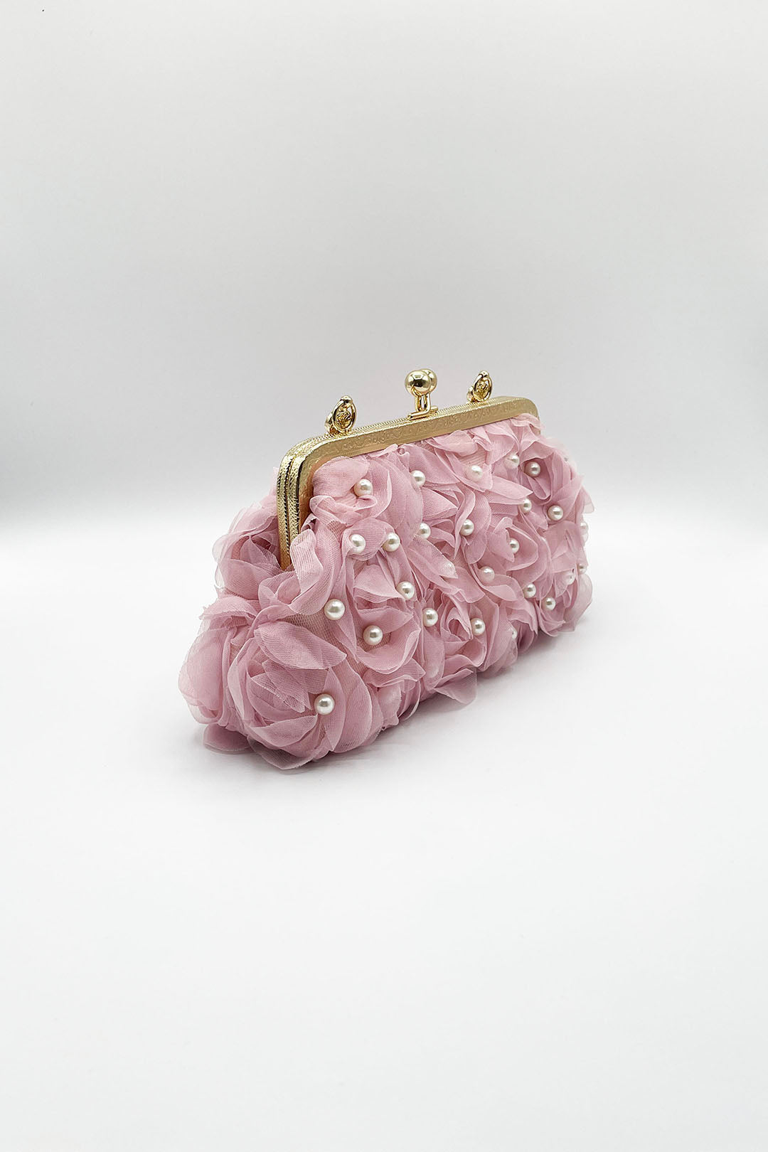 Pink Lace Floral Clutch Bag with Pearl, Image 4 of 5