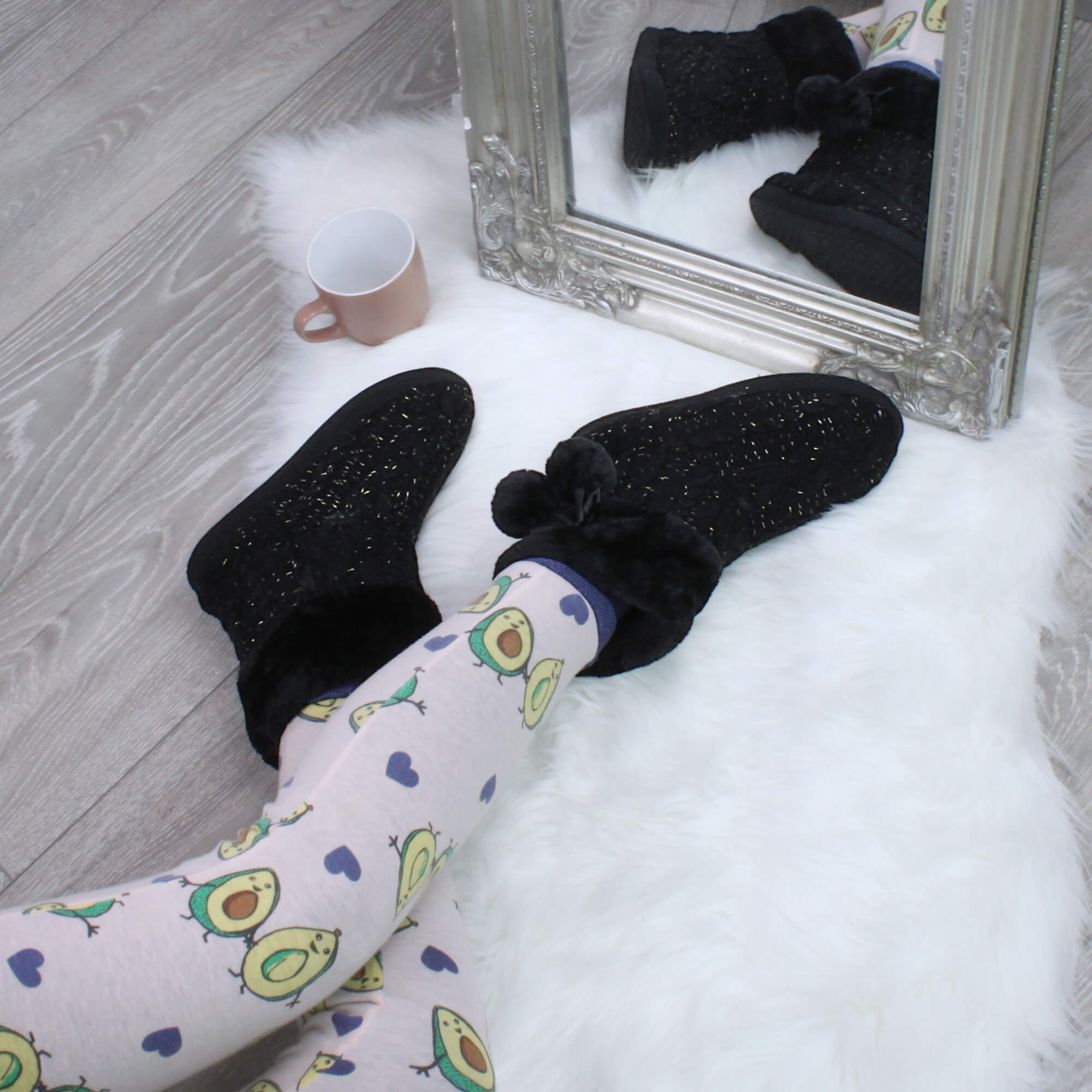 Black AJVANI Black Knitted Glitter Ankle Boot Slippers, Image 5 of 6