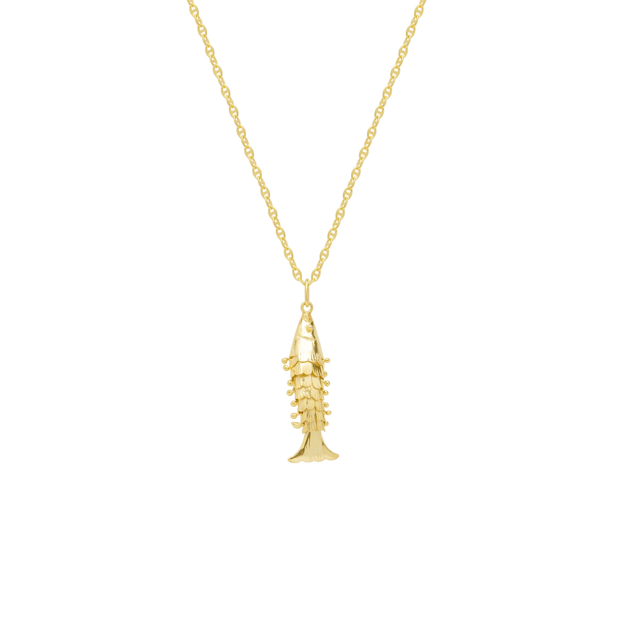 Gold Sterling Silver Mariner Anchor Chain Sardinia Fish Necklace, Image 1 of 8