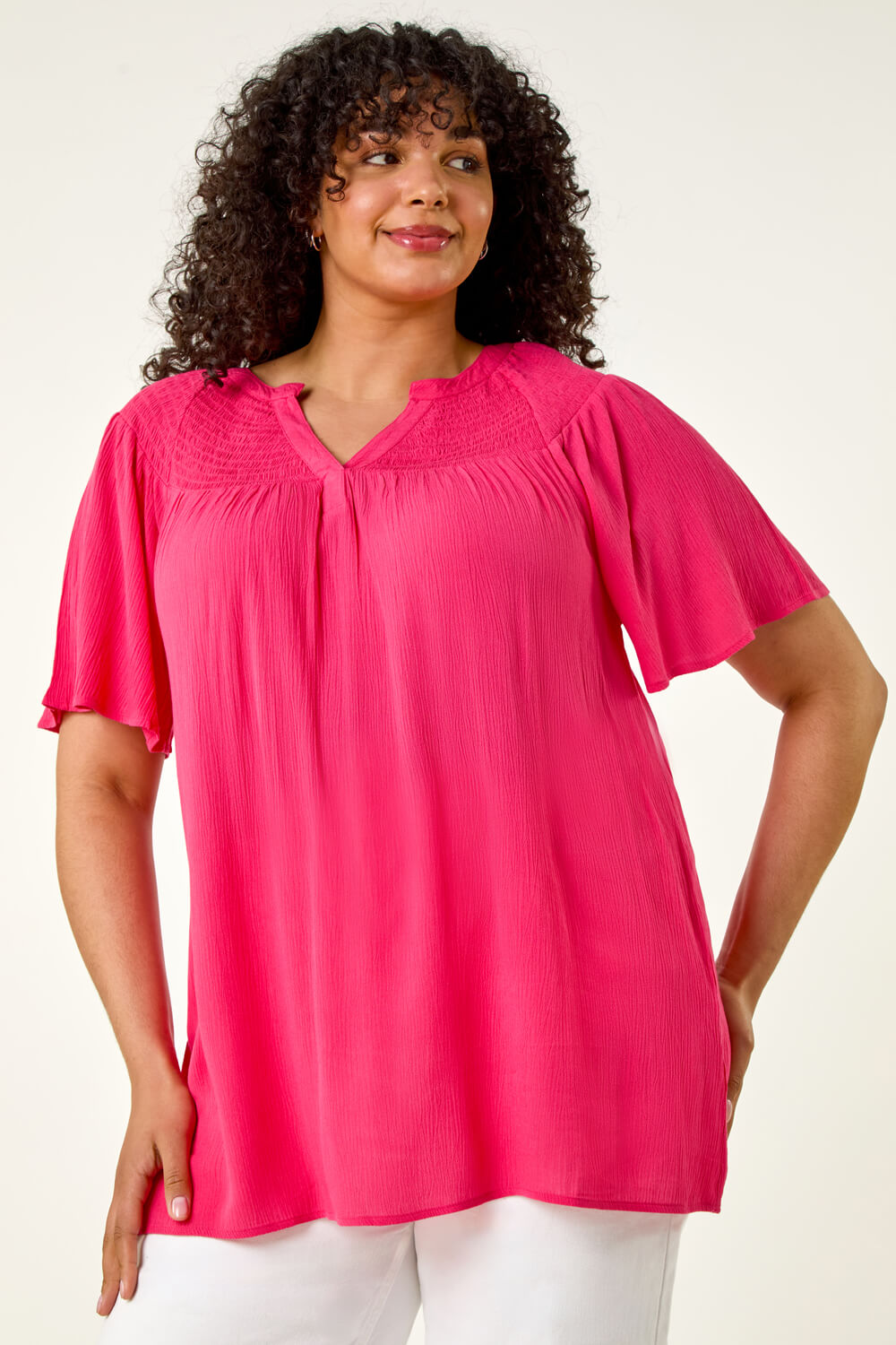 Roman Curve Women's Pink Shirred Yoke Top Size 30-32
