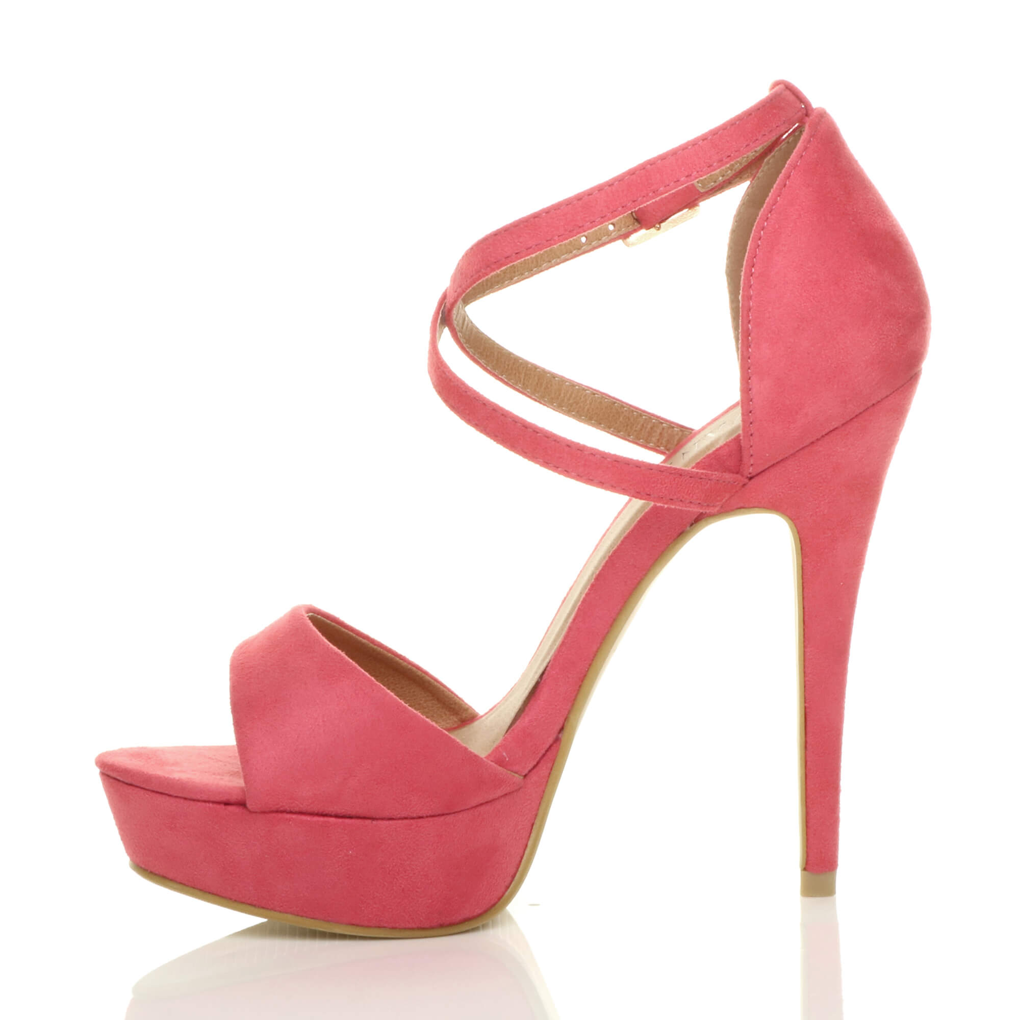 Coral High Heel Crossed Straps Platform Sandals, Image 3 of 6