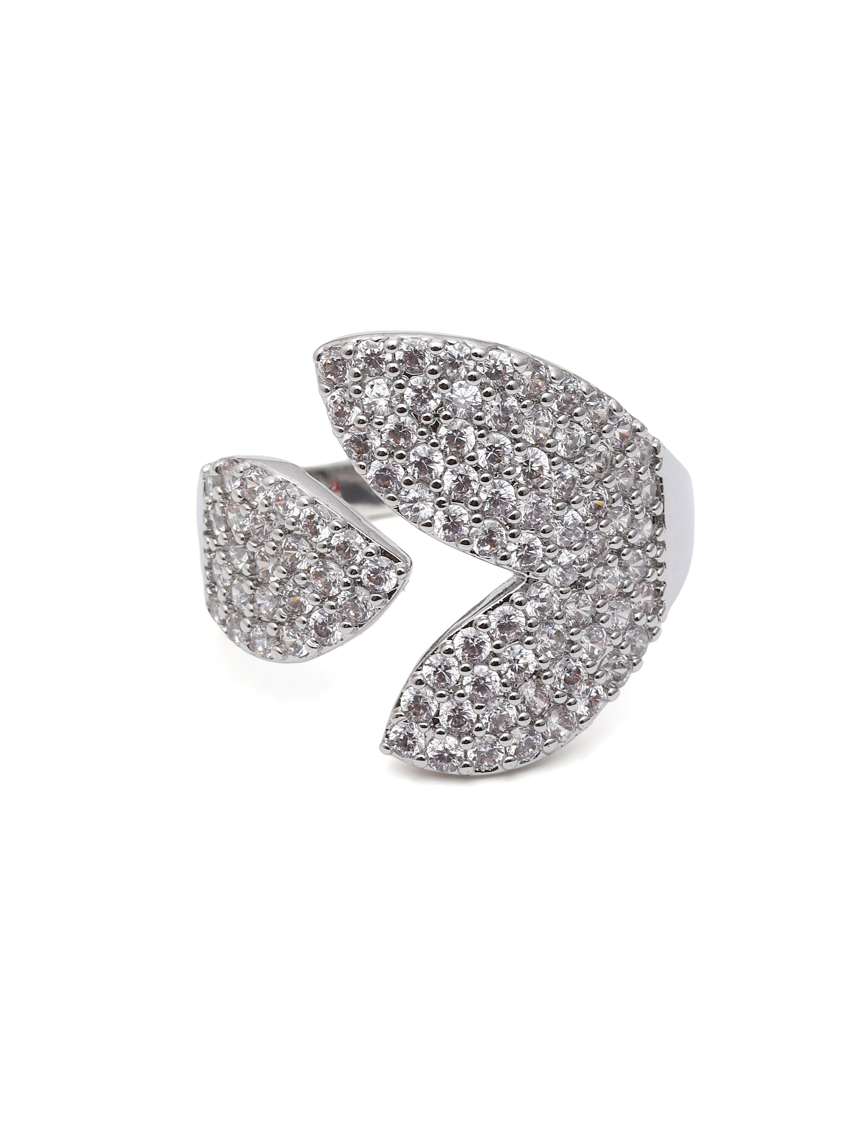 Silver Abstract Pavé Open Ring, Image 2 of 5
