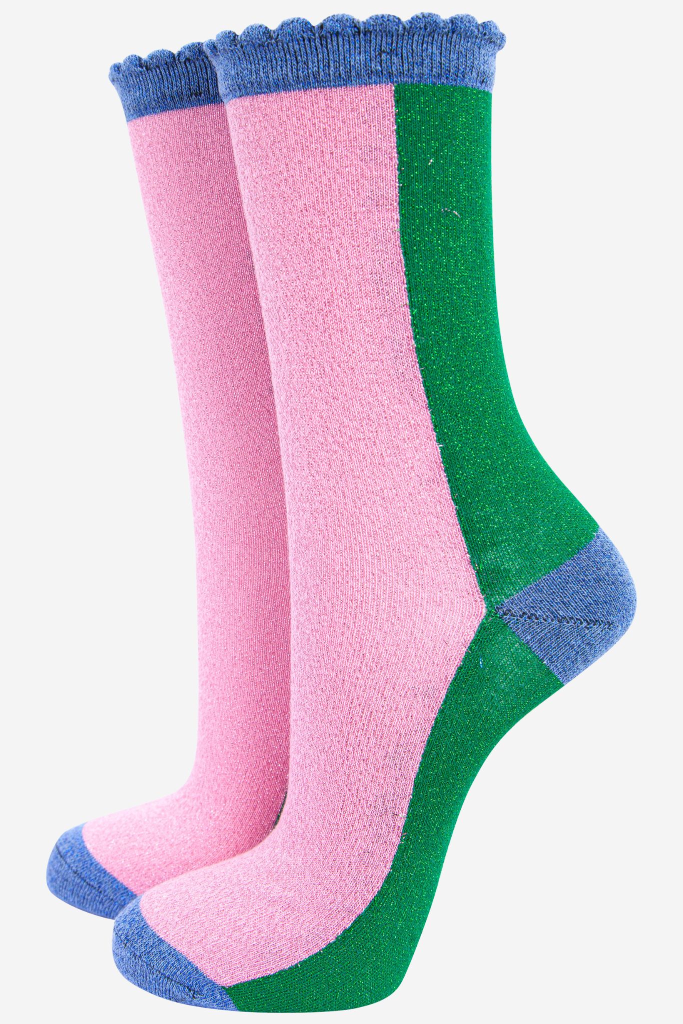 Light Pink Sock Talk Light Pink Colour Block Glitter Ankle Socks, Image 1 of 4