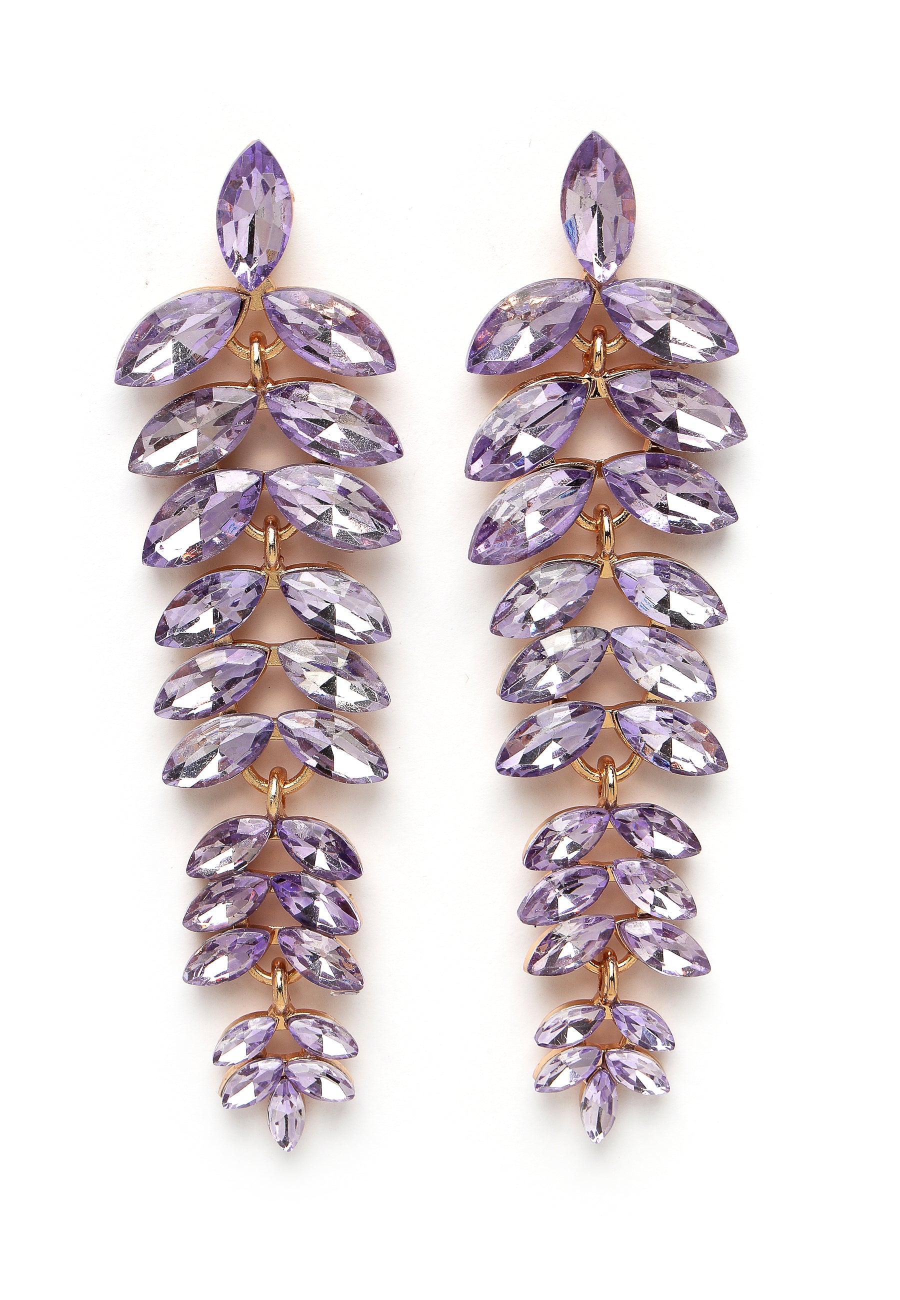 Purple Multicolored Cascading Leaf-Shaped Drop Earrings