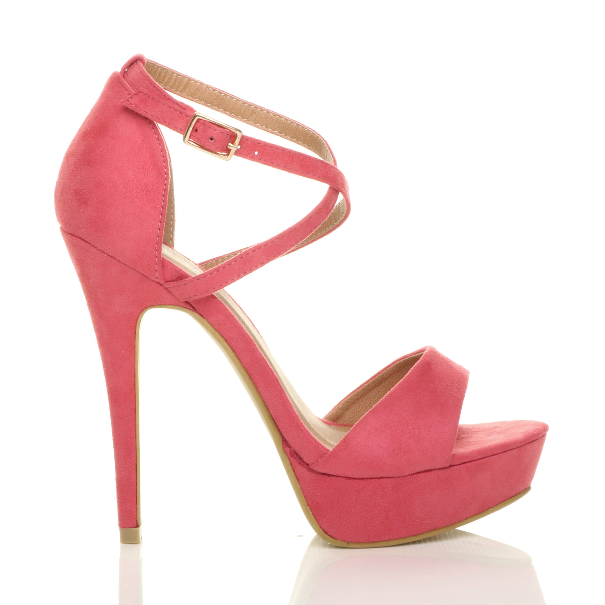 Coral High Heel Crossed Straps Platform Sandals, Image 2 of 6