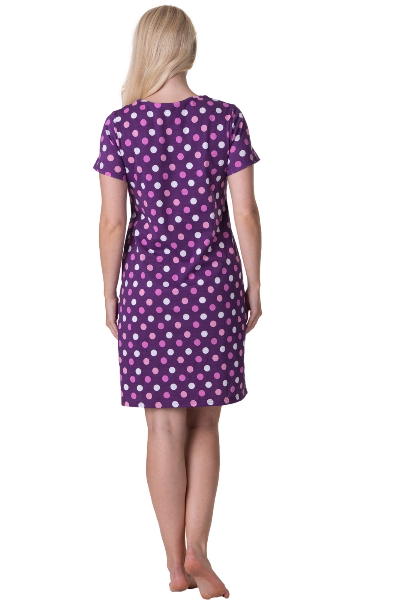 Purple Polka Dot Lace Print Cotton Nightshirt, Image 3 of 5