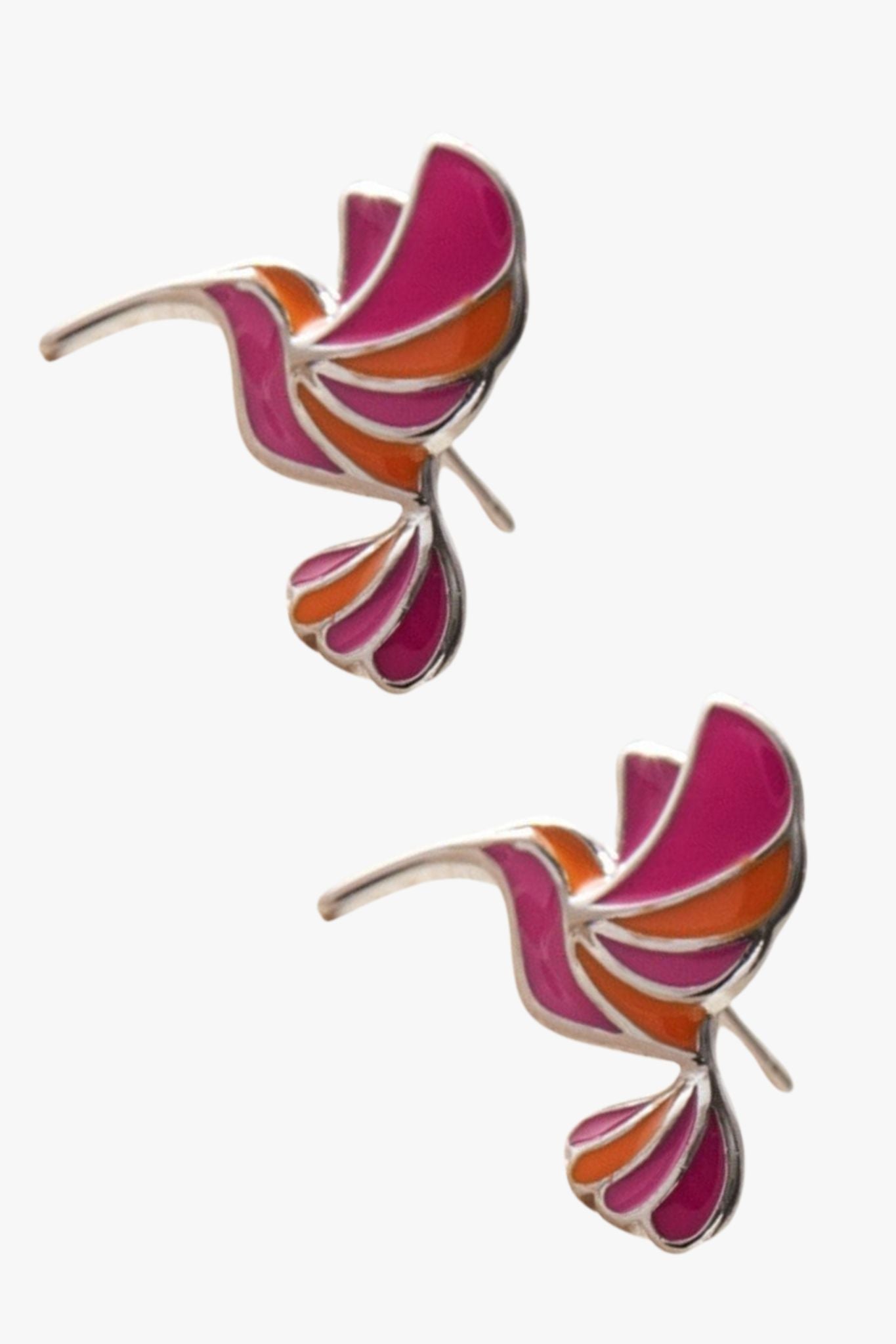 Multi Mia Gioielli Multi Sterling Silver Pink Hummingbird Studs, Image 3 of 3