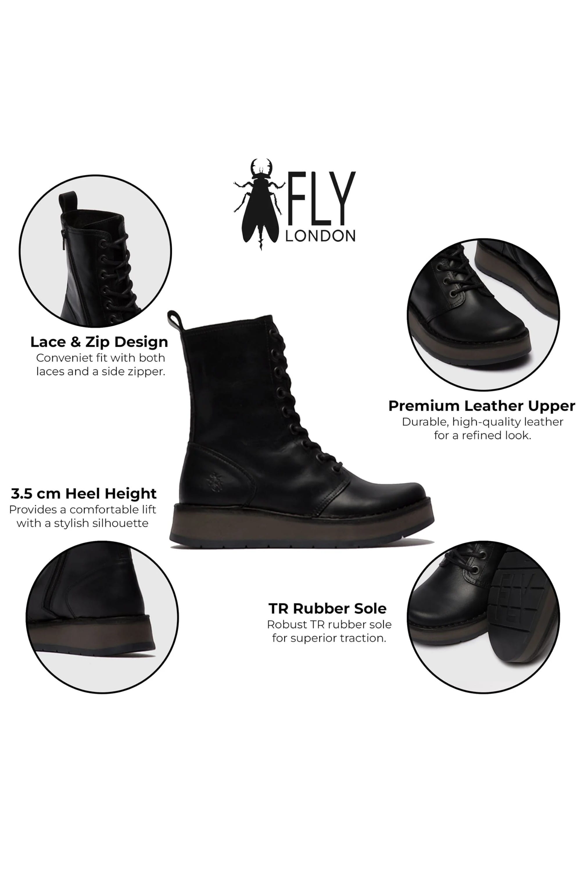 Black Womens Leather Ankle Dress Boots-RAMI043, Image 3 of 5