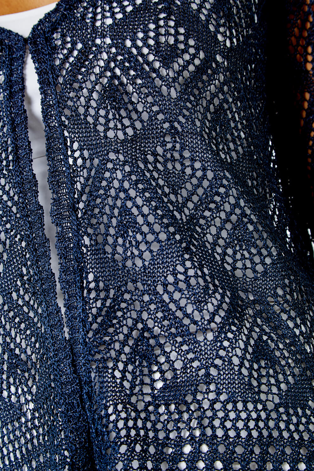 Navy Knitted Crochet Shimmer Shrug, Image 6 of 5