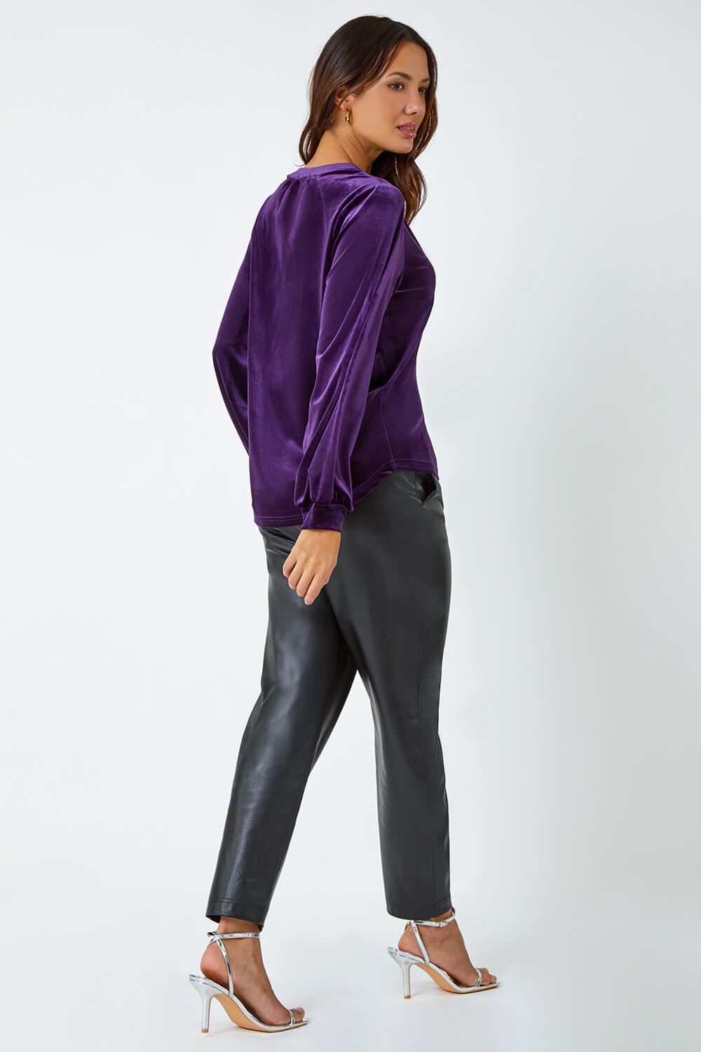 Purple Velvet Button Front Stretch Shirt, Image 5 of 6