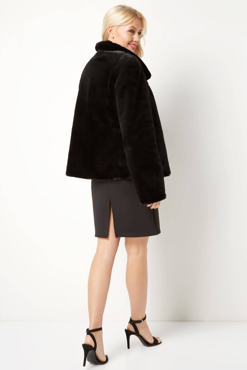 Black Short Faux Fur Jacket, Image 4 of 4