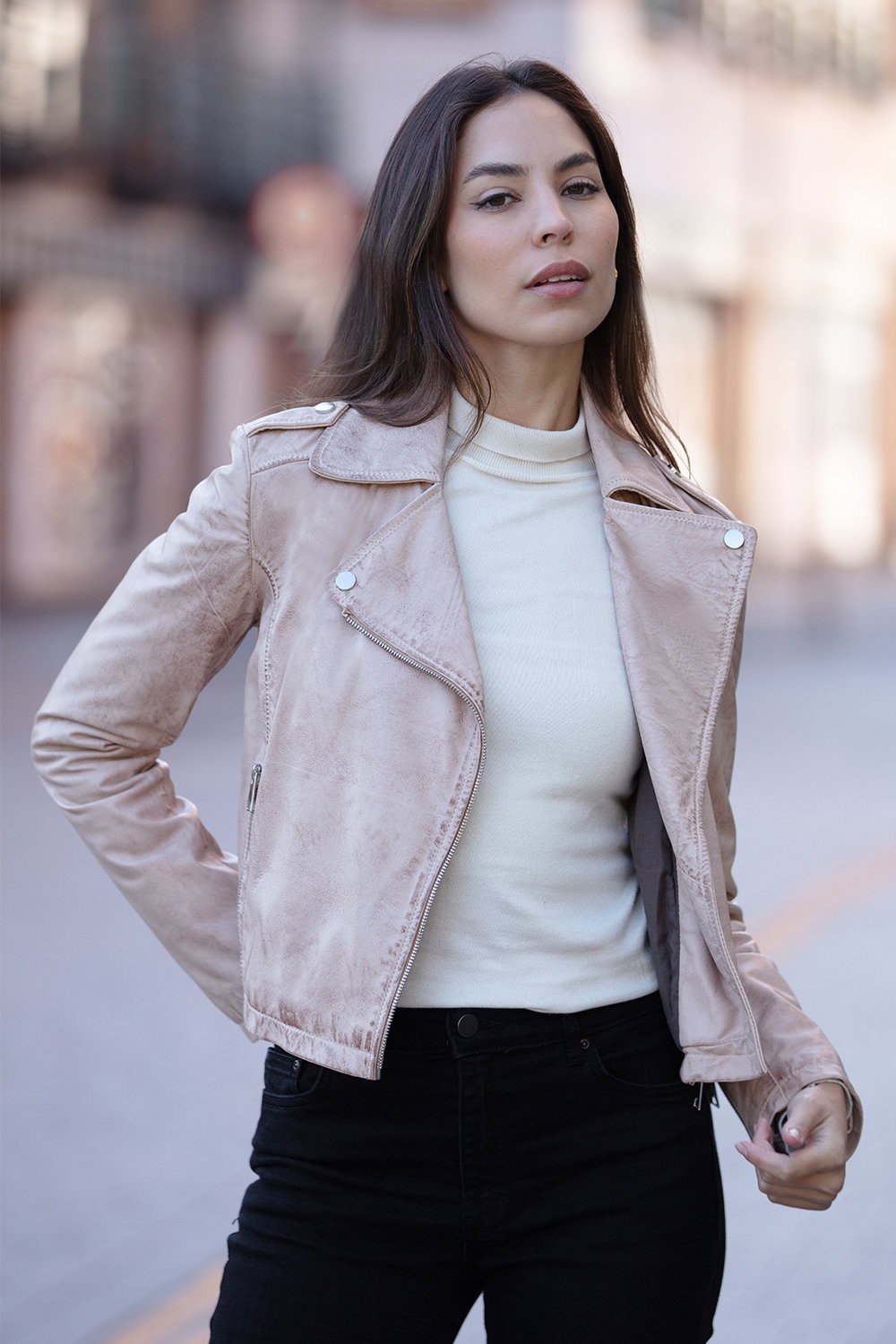 Stone 'Brooklyn' Short Leather Biker Jacket, Image 1 of 5