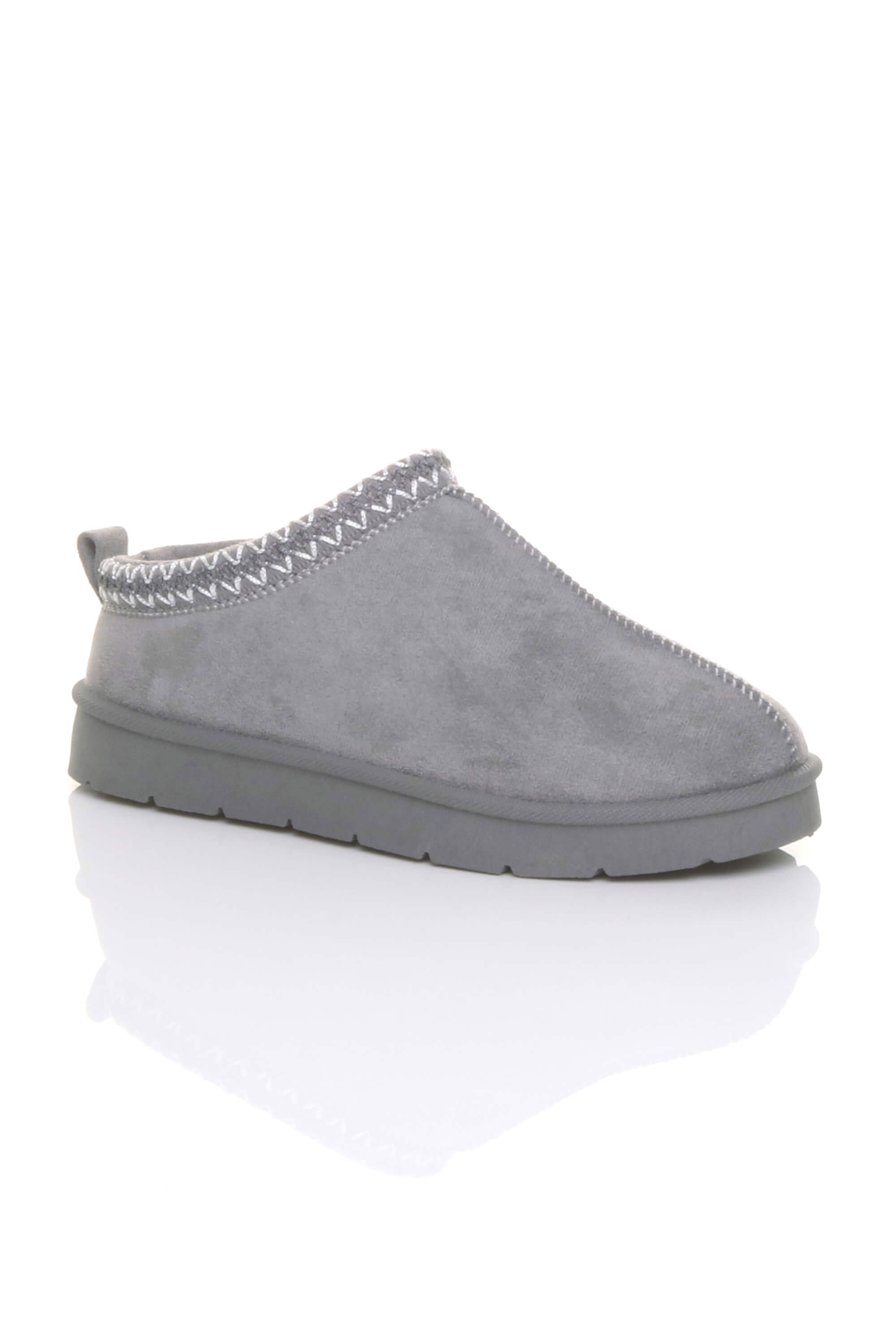Grey Faux Fur Lined Comfy Aztec Embroidered Ultra Mini Booties Slippers, Image 5 of 6