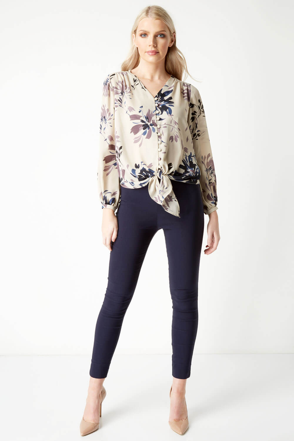 Multi Printed Knot Front Blouse, Image 3 of 5
