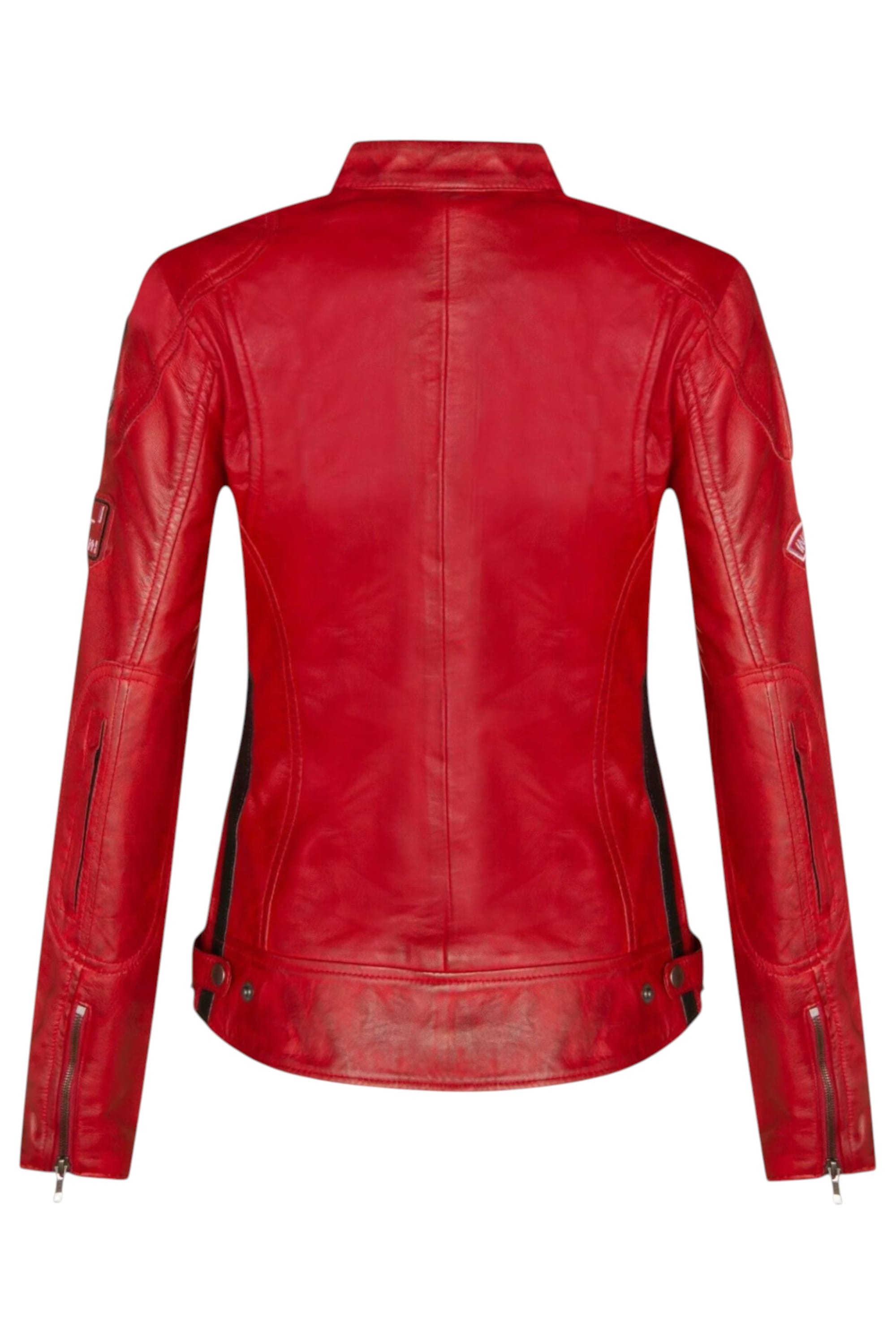 Red Leather Biker Racing Badges Jacket-Dalby, Image 5 of 6