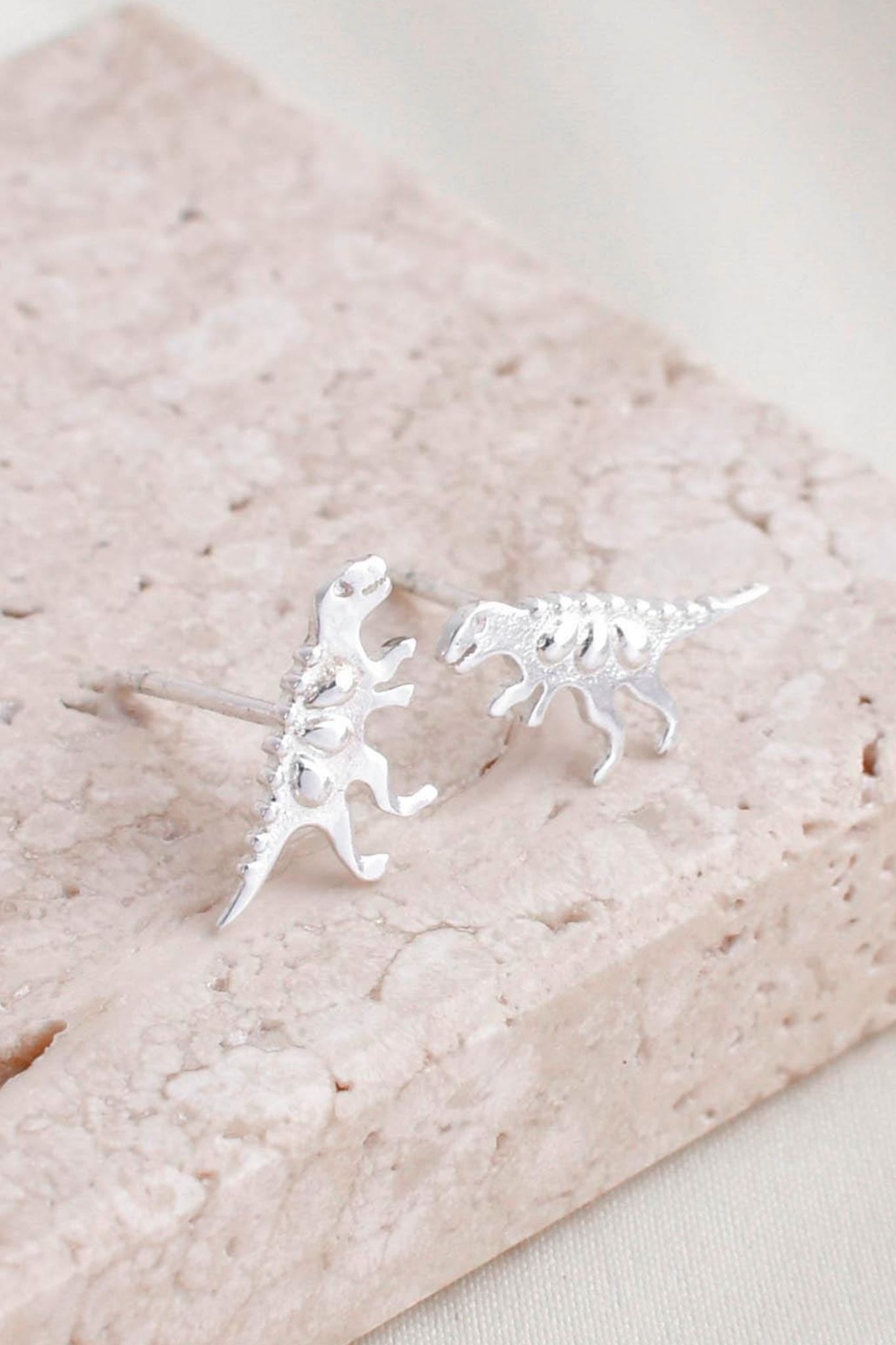 Silver Sterling Silver T-Rex Dinosaur Stud Earrings, Image 3 of 4