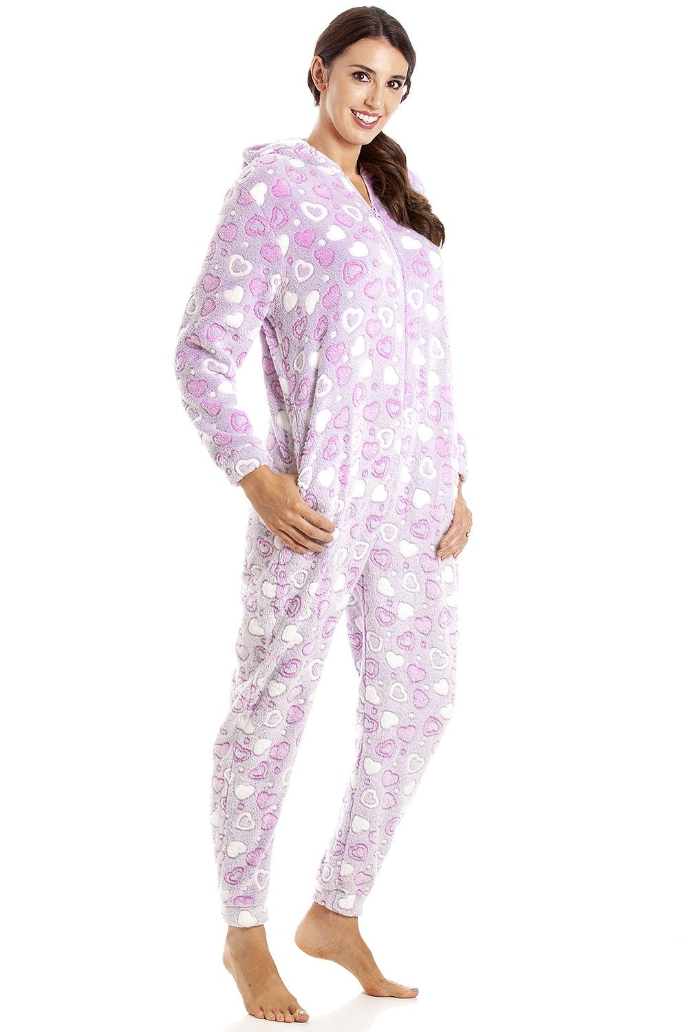 Lilac Camille Lingerie Lilac Multicoloured Supesoft Heart Print Onesie, Image 1 of 4
