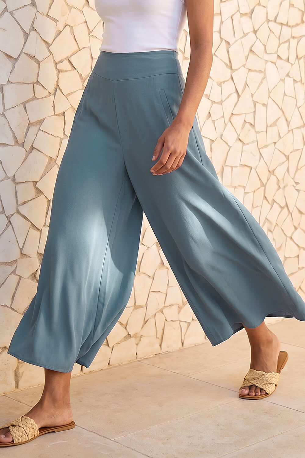 Steel Blue Palazzo Culotte Wide Leg Trouser, Image 1 of 4