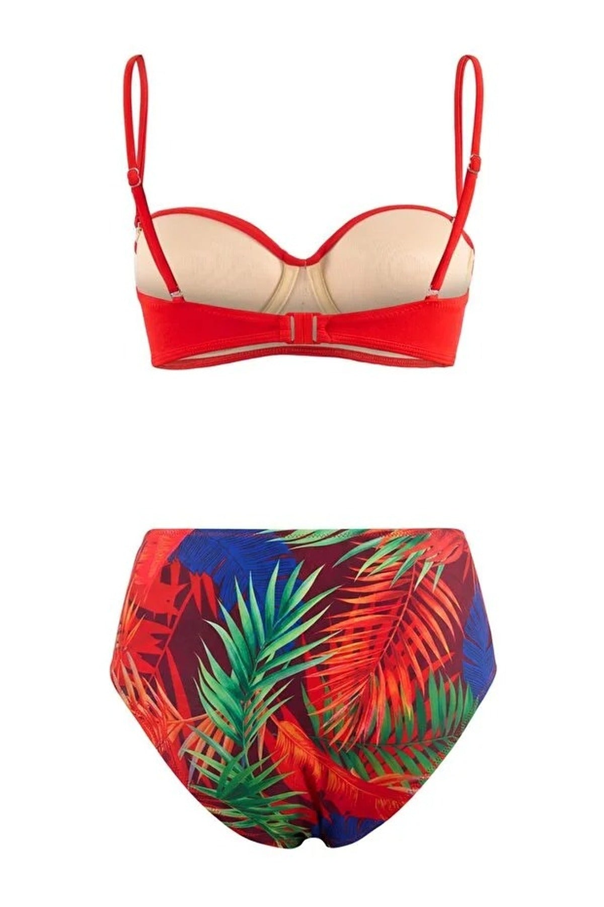 Multi Tropical Print Draped Bandeau High Waisted Bikini Set, Image 2 of 2