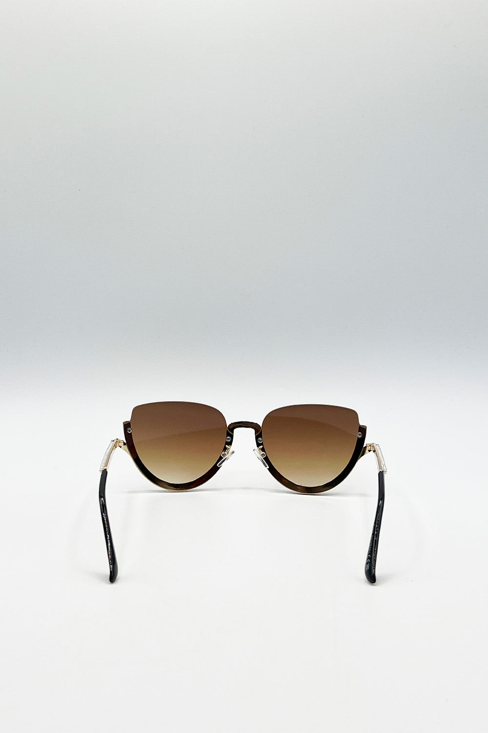 Gold Upper Rimless Pearl Sunglasses in Gold Brown, Image 5 of 6