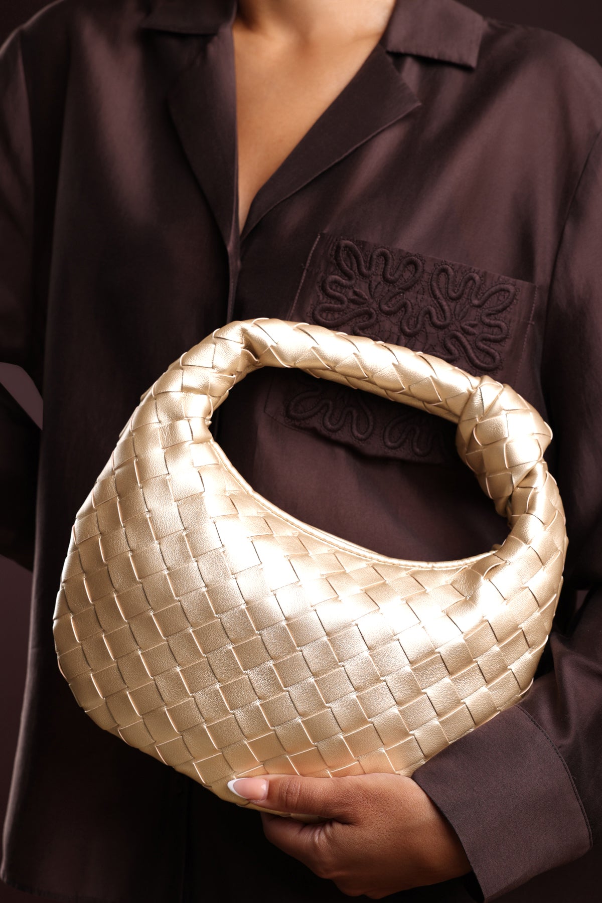 Gold Aura Classic Woven Hobo Bag, Image 2 of 6