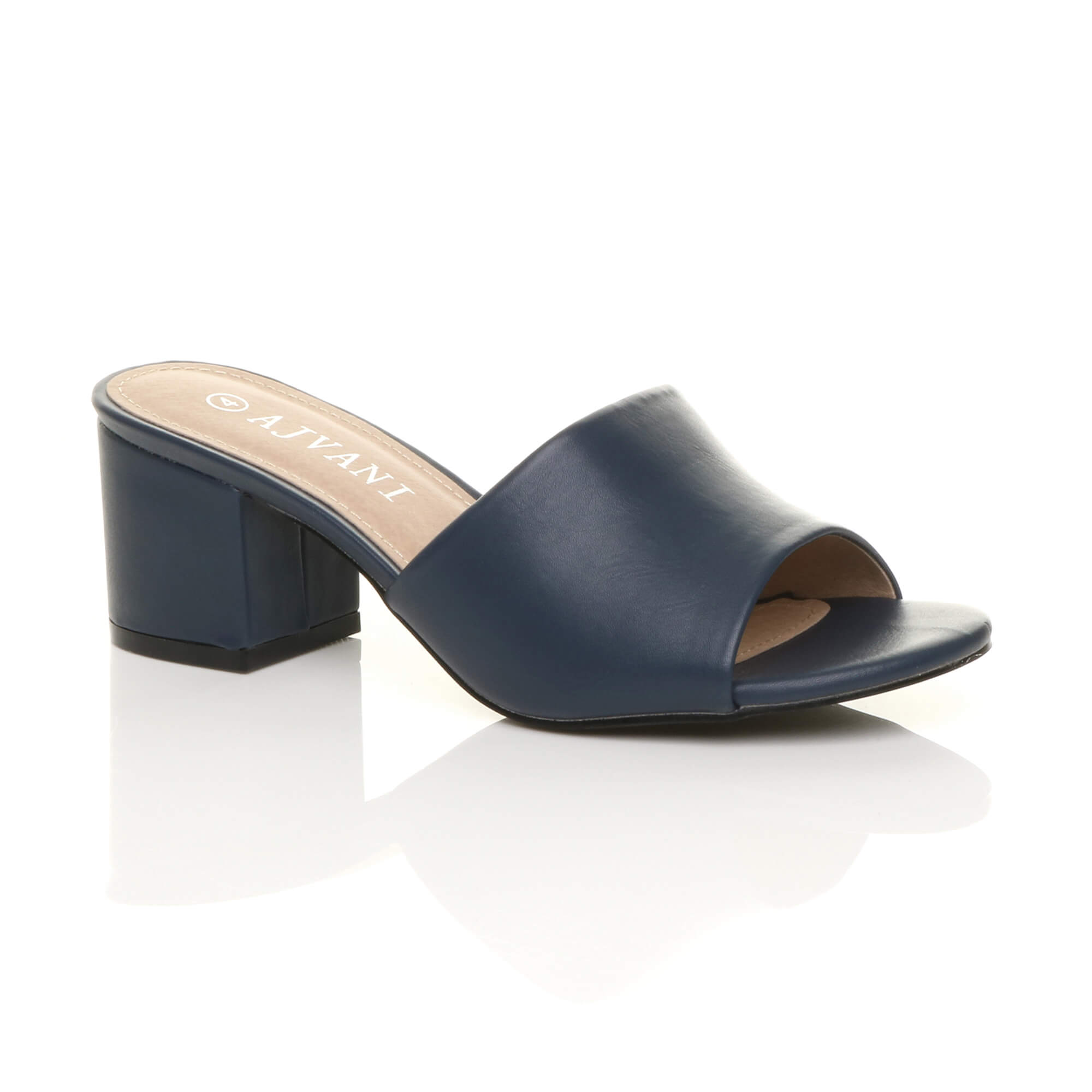Navy Blue AJVANI Navy Blue Mid Block Heel Peep Toe Mules Sandals, Image 1 of 6