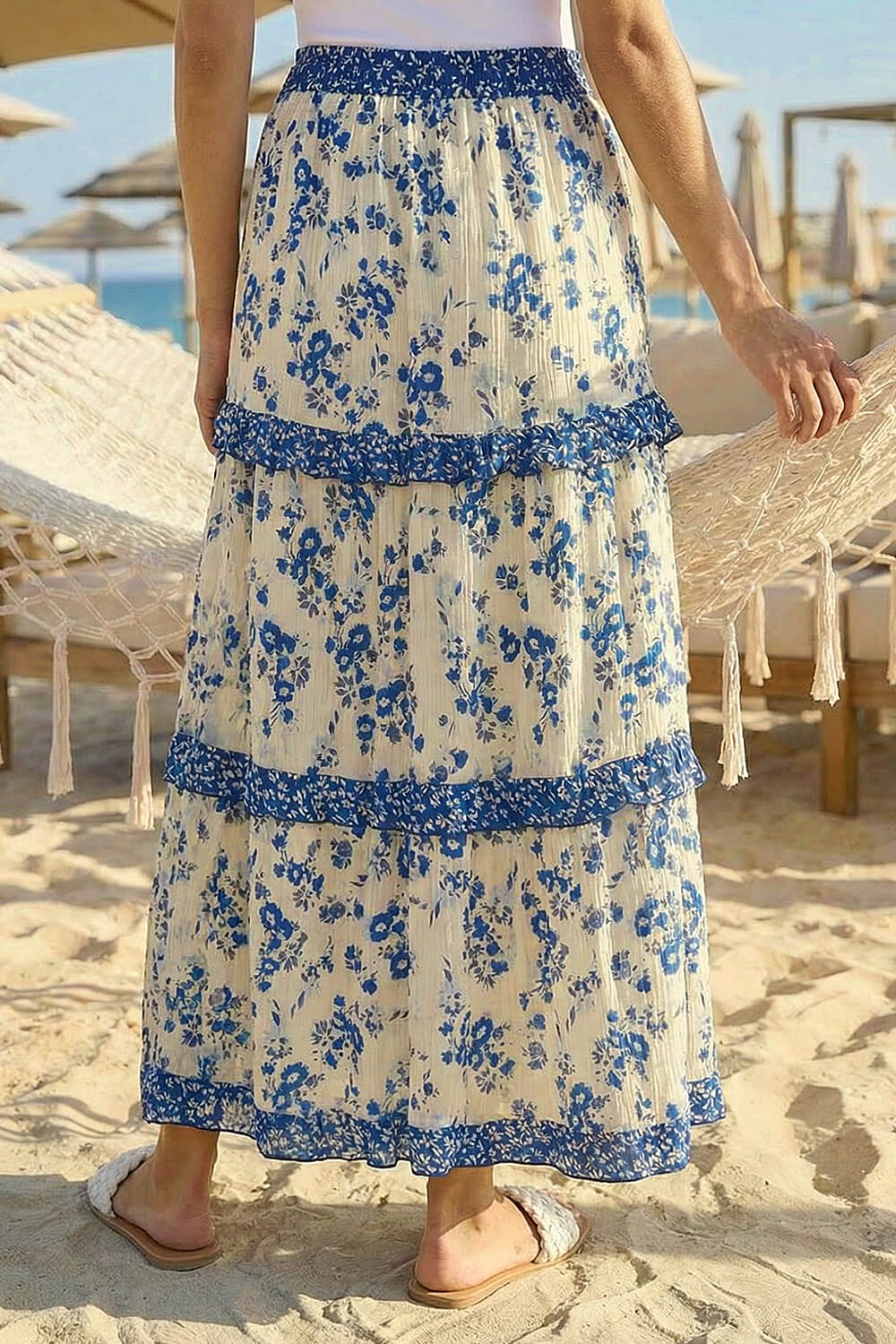 Ivory Floral Contrast Print A-Line Skirt, Image 4 of 4