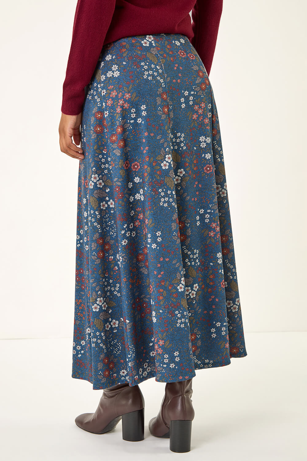 Denim Ditsy Floral Print Stretch Skirt, Image 5 of 5