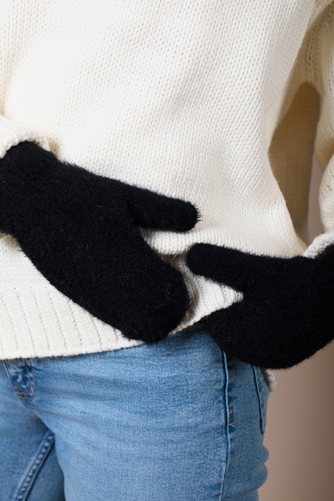 Black SVNX Black Soft Knit Mittens, Image 2 of 4