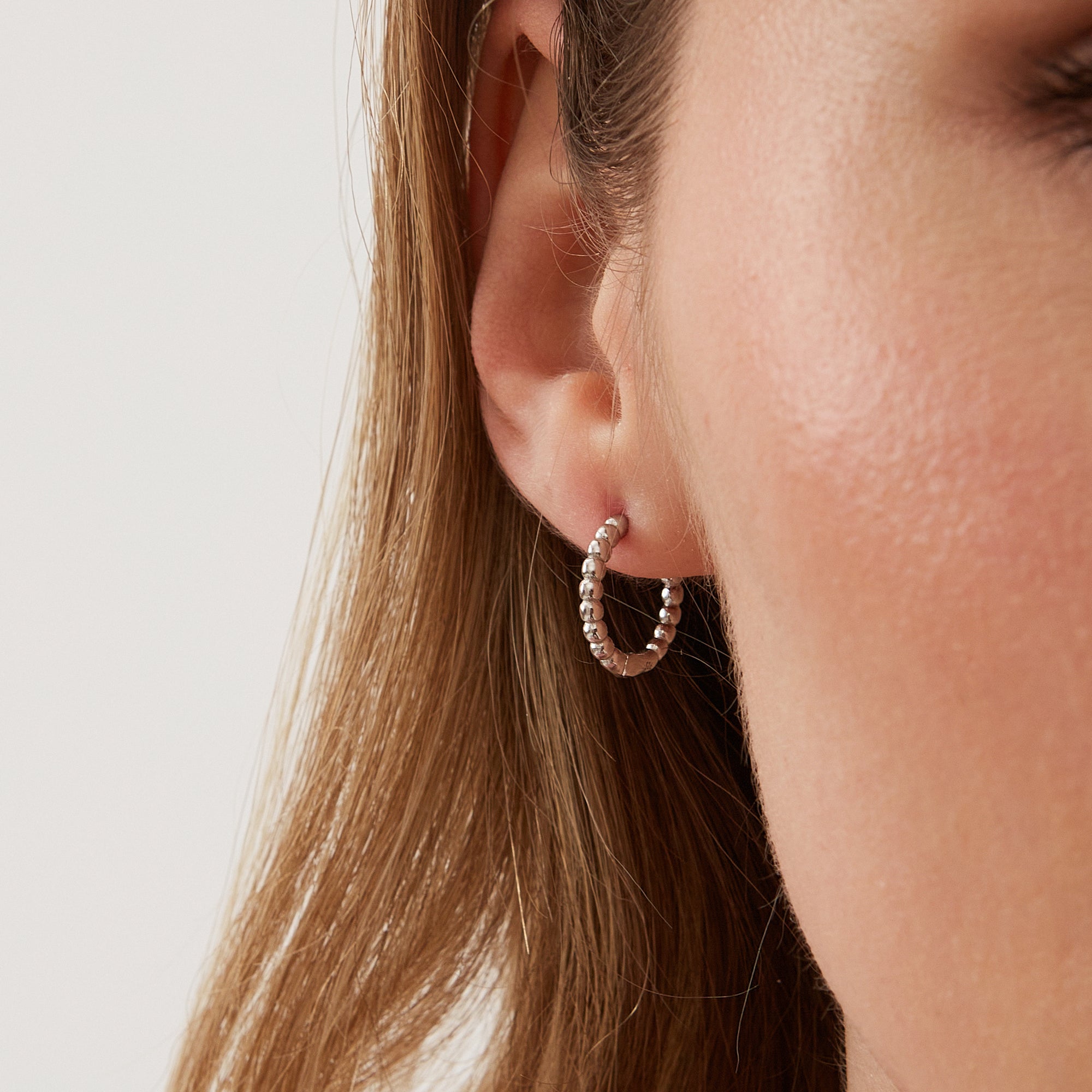 Silver Bead Hoop Sterling Silver Earring, Image 2 of 4