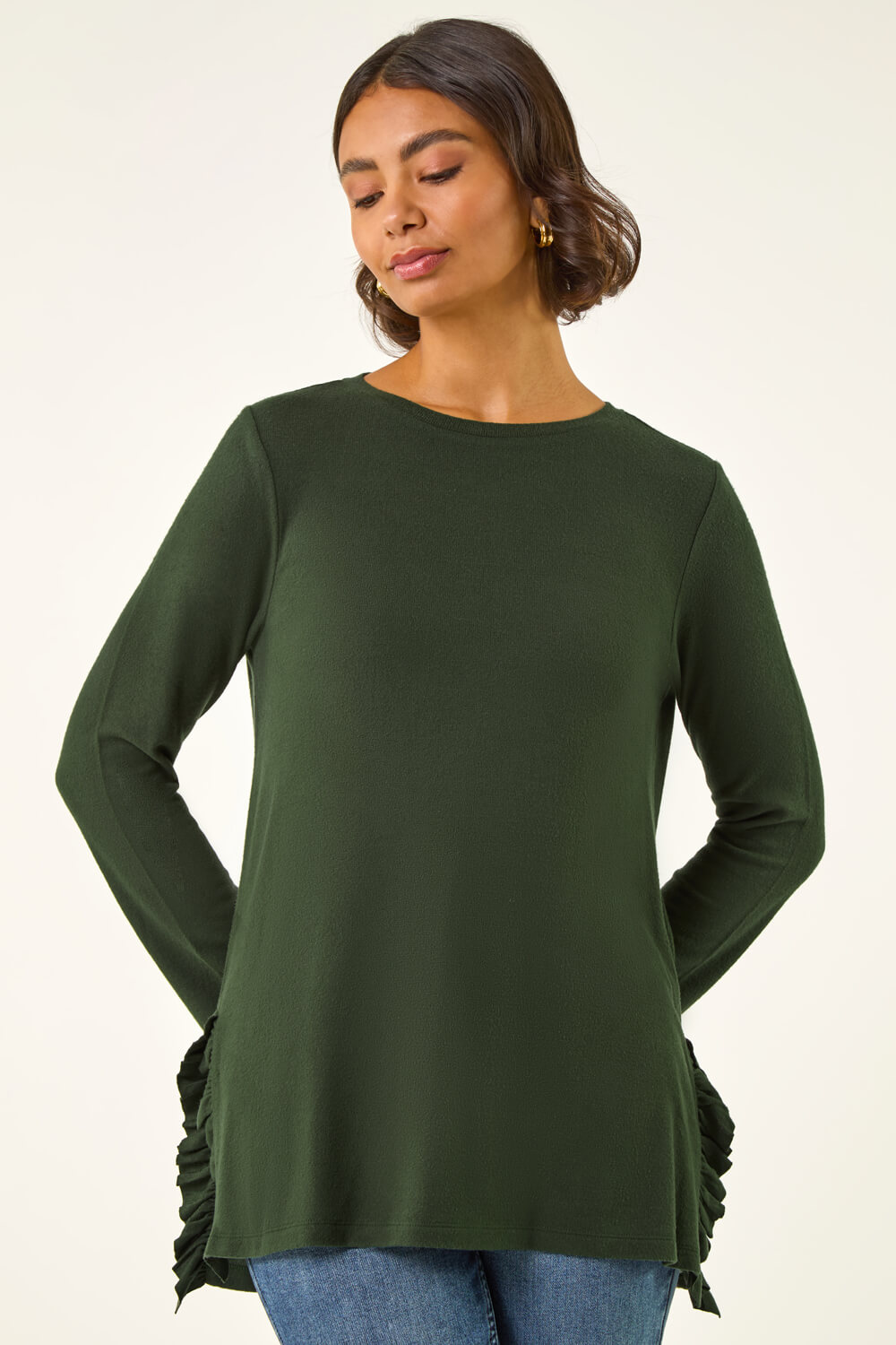 Green Soft Touch Side Ruffle Top, Image 1 of 5