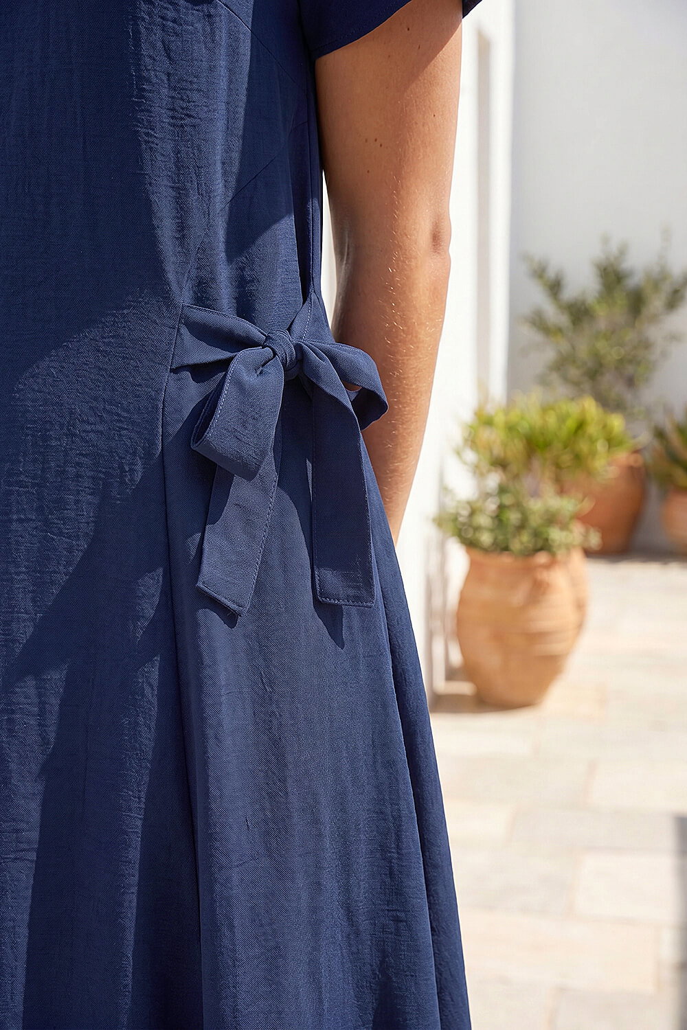 Navy Side Tie Detail Midi Dress, Image 5 of 4