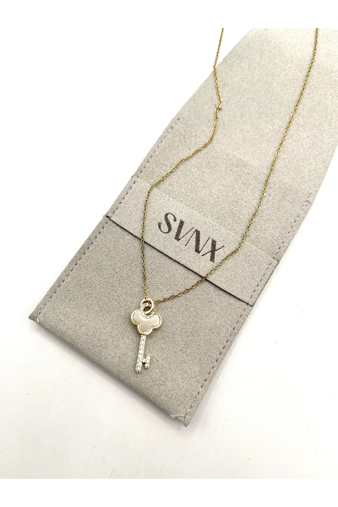 Gold Key Diamante Pendant Necklace, Image 4 of 4