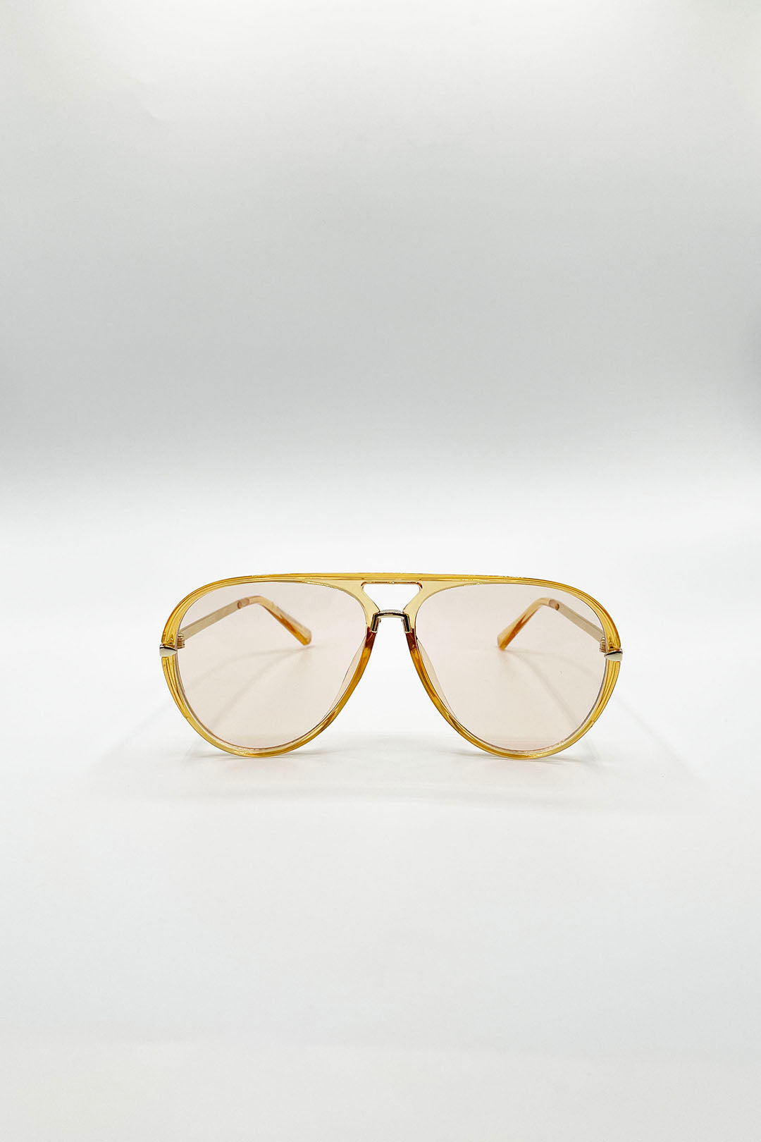 Beige SVNX Beige Bold Aviator Metal Arm Sunglasses In Champagne In Champagne, Image 1 of 5