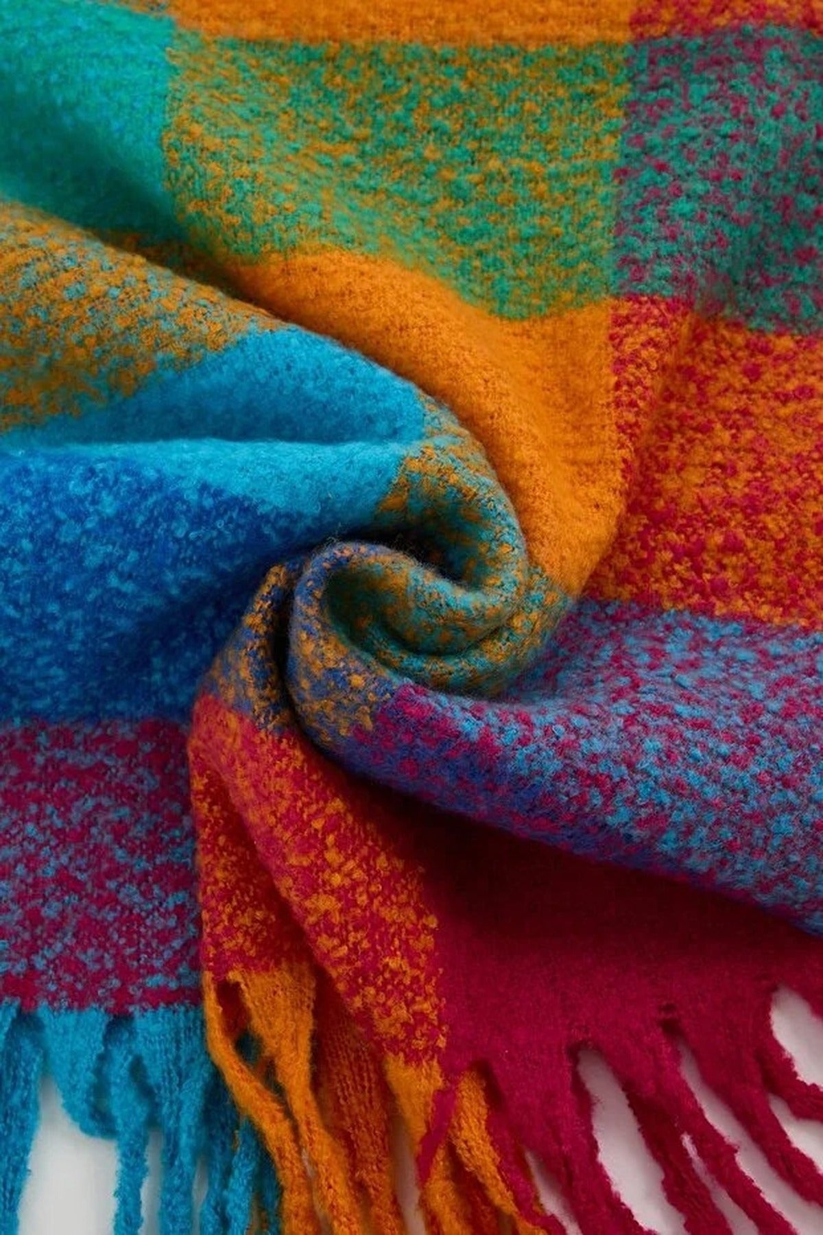Multi Colour Block Check Tassel Oversized Knit Winter Scarf, Image 2 of 2