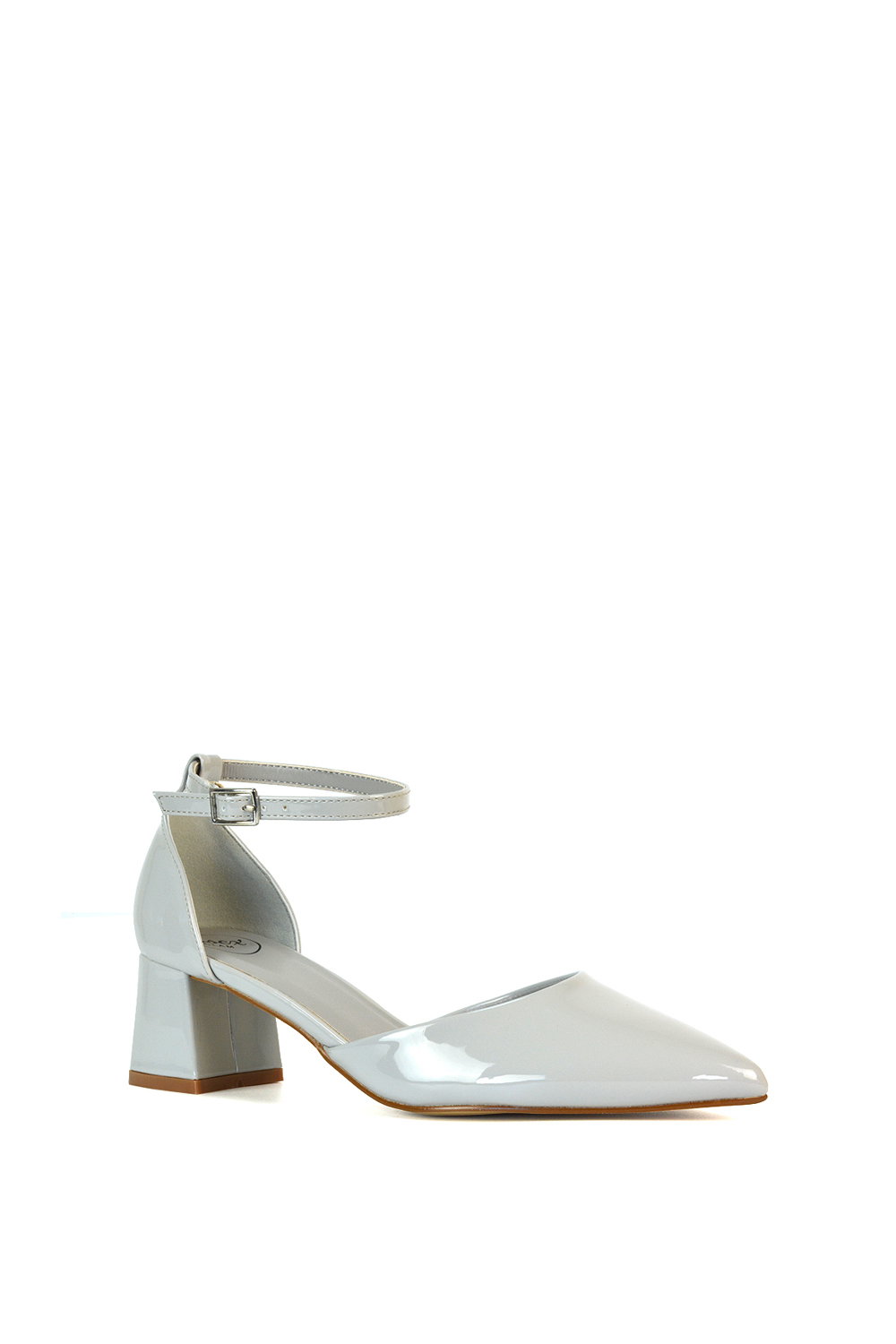 Grey XY LONDON Grey 'Evie' Low Block Heel Court Shoes With Pointed Toe, Image 2 of 6