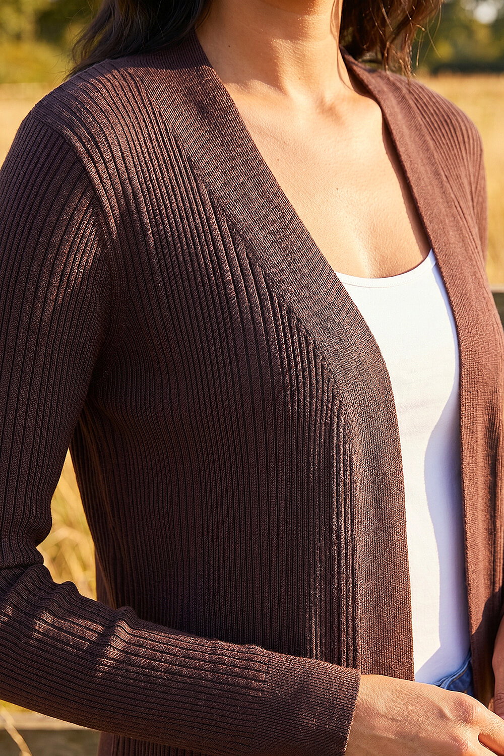 Chocolate Ribbed Knit Cardigan, Image 5 of 4