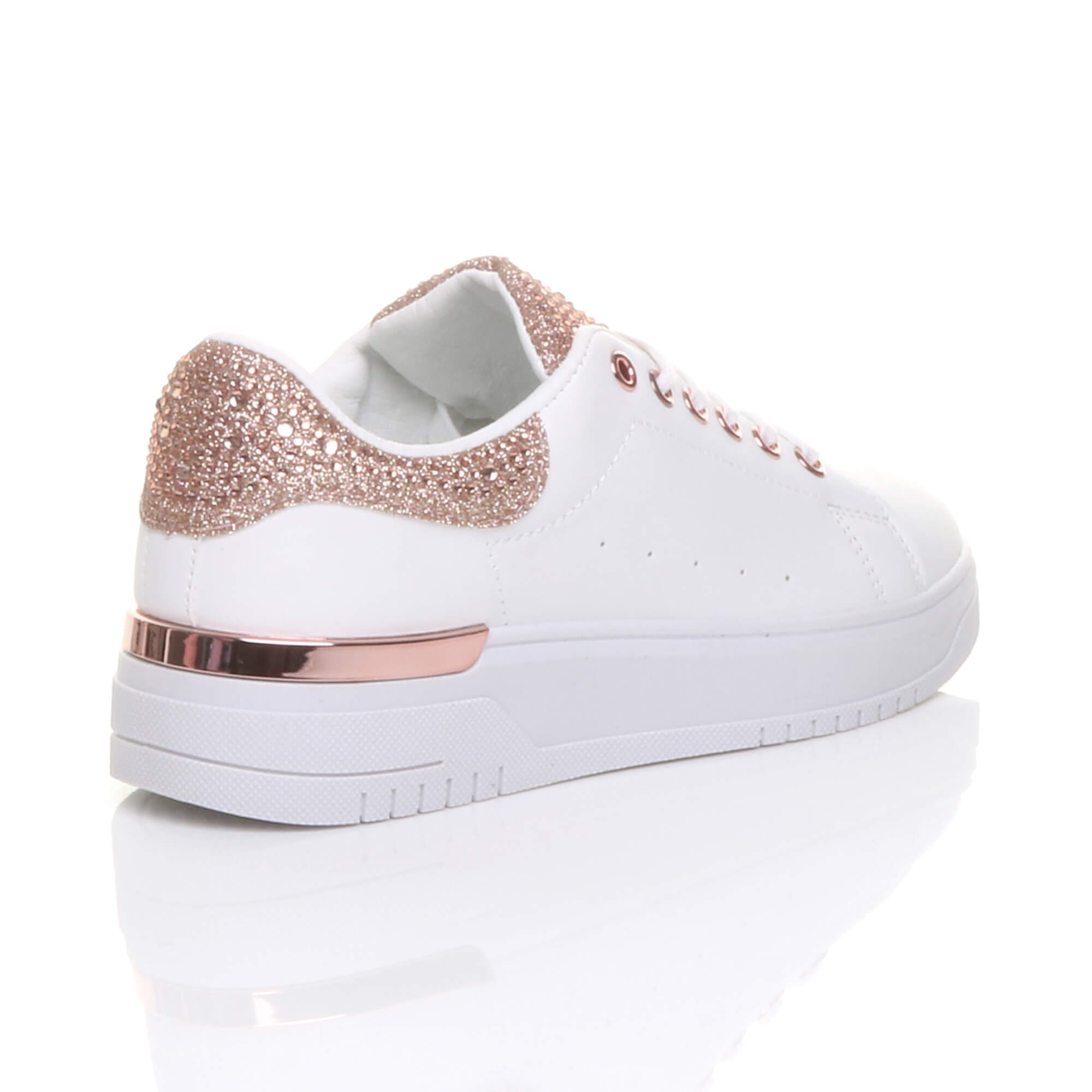 Rose Gold AJVANI Rose Gold Flat Chunky Diamante Sparkly Trainers, Image 4 of 6