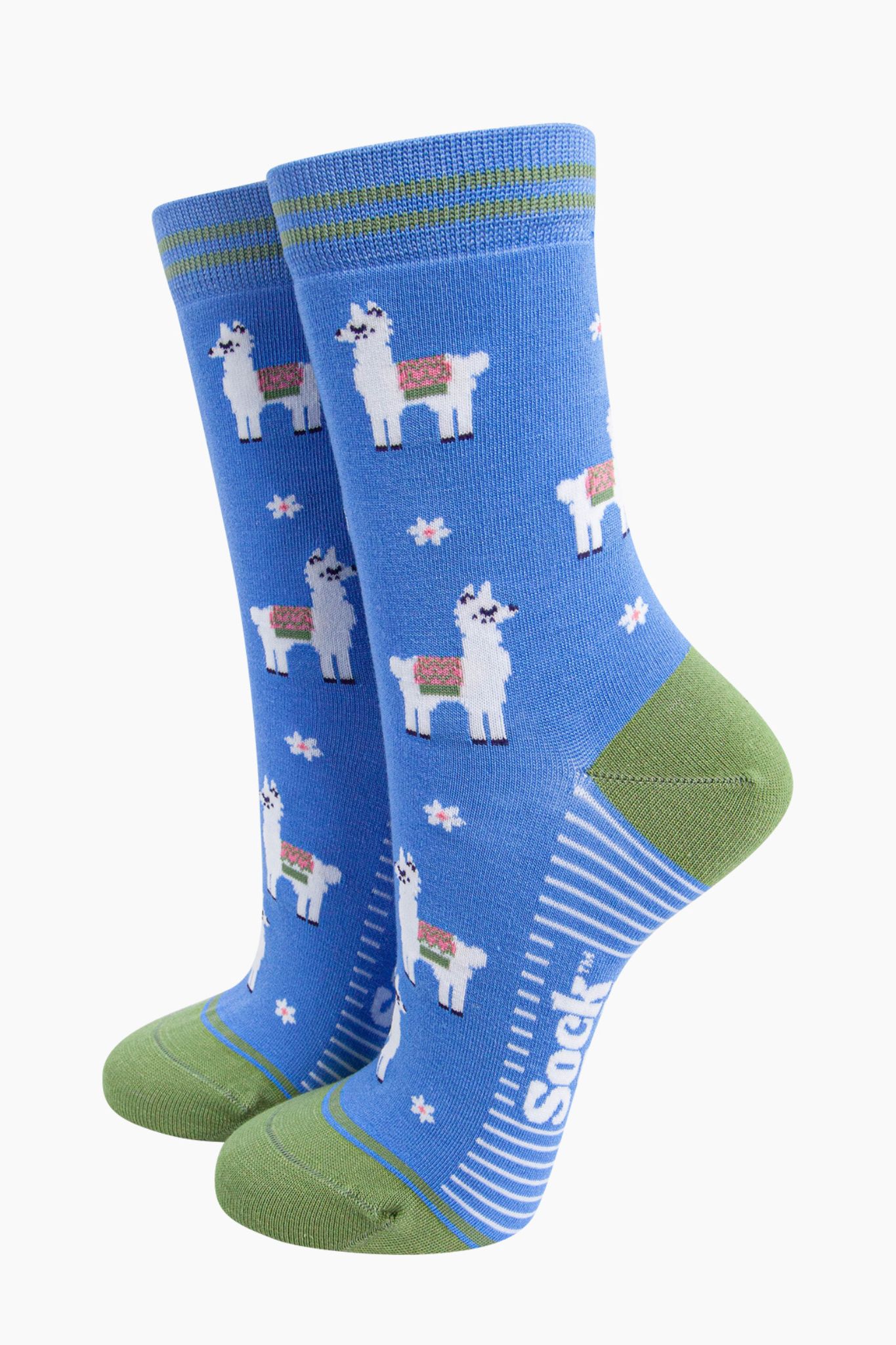 Blue Llama Floral Bamboo Socks In Blue